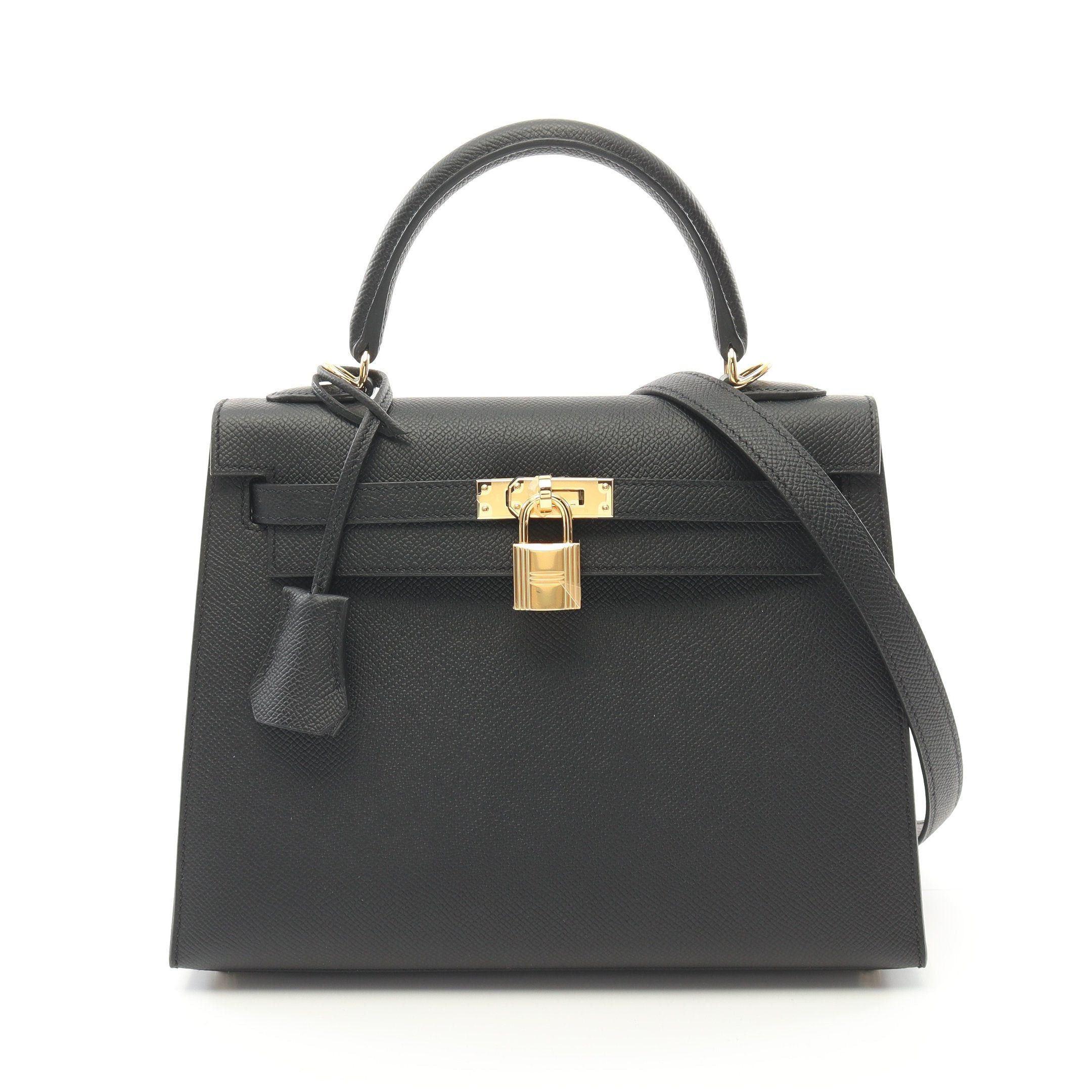 Hermes Hermes Kelly 25 Handbag Veau Epsom Black Gold Hardware Outside Sewing Double Engraved Size ONE SIZE - 1 Thumbnail