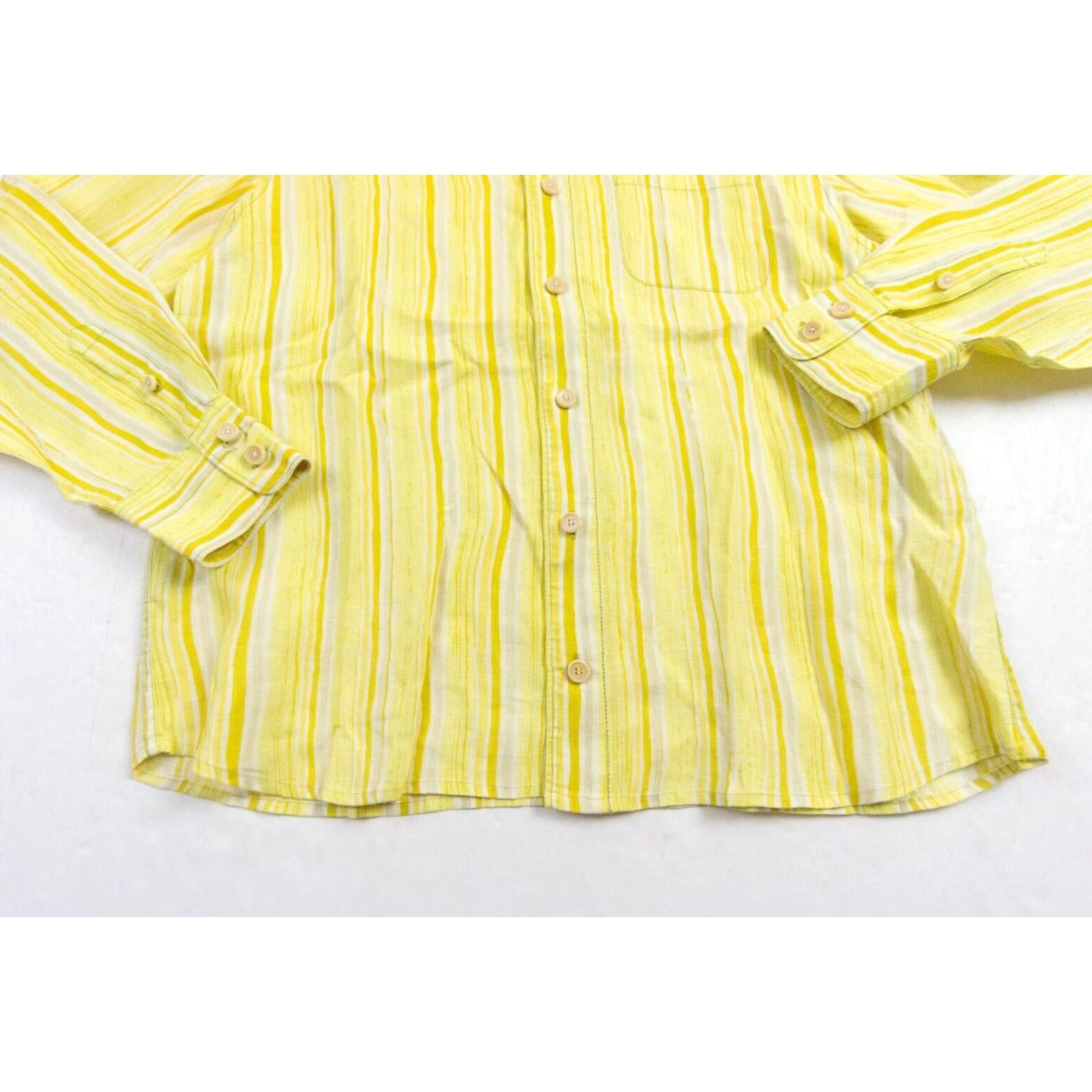 Tommy Bahama Tommy Bahama Mens Medium Yellow Striped Linen Button Up Long Sleeve Shirt Size US M / EU 48-50 / 2 - 3 Thumbnail