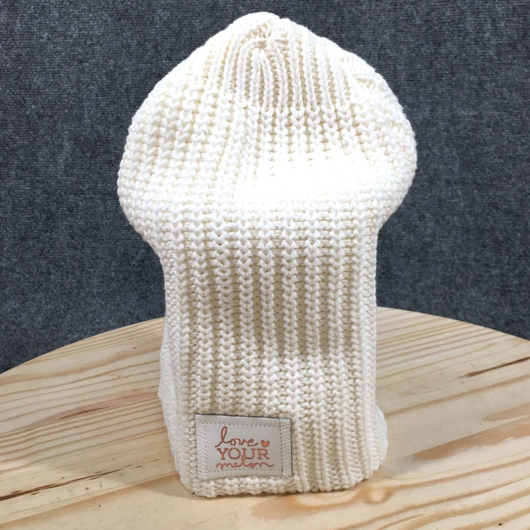 Vintage Love Your Melon Beanie Hat Womens White OS Adjustable Knitted Cotton Winter Size ONE SIZE - 2 Thumbnail
