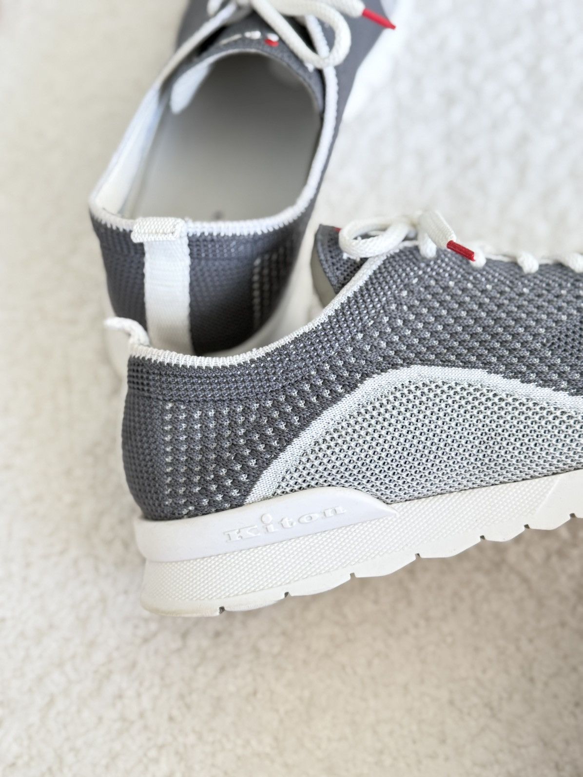 Kiton Kiton Low-Top Mesh Knit Lace-Up Cotton Sock Sneakers Gray Size US 12 / EU 45 - 6 Thumbnail