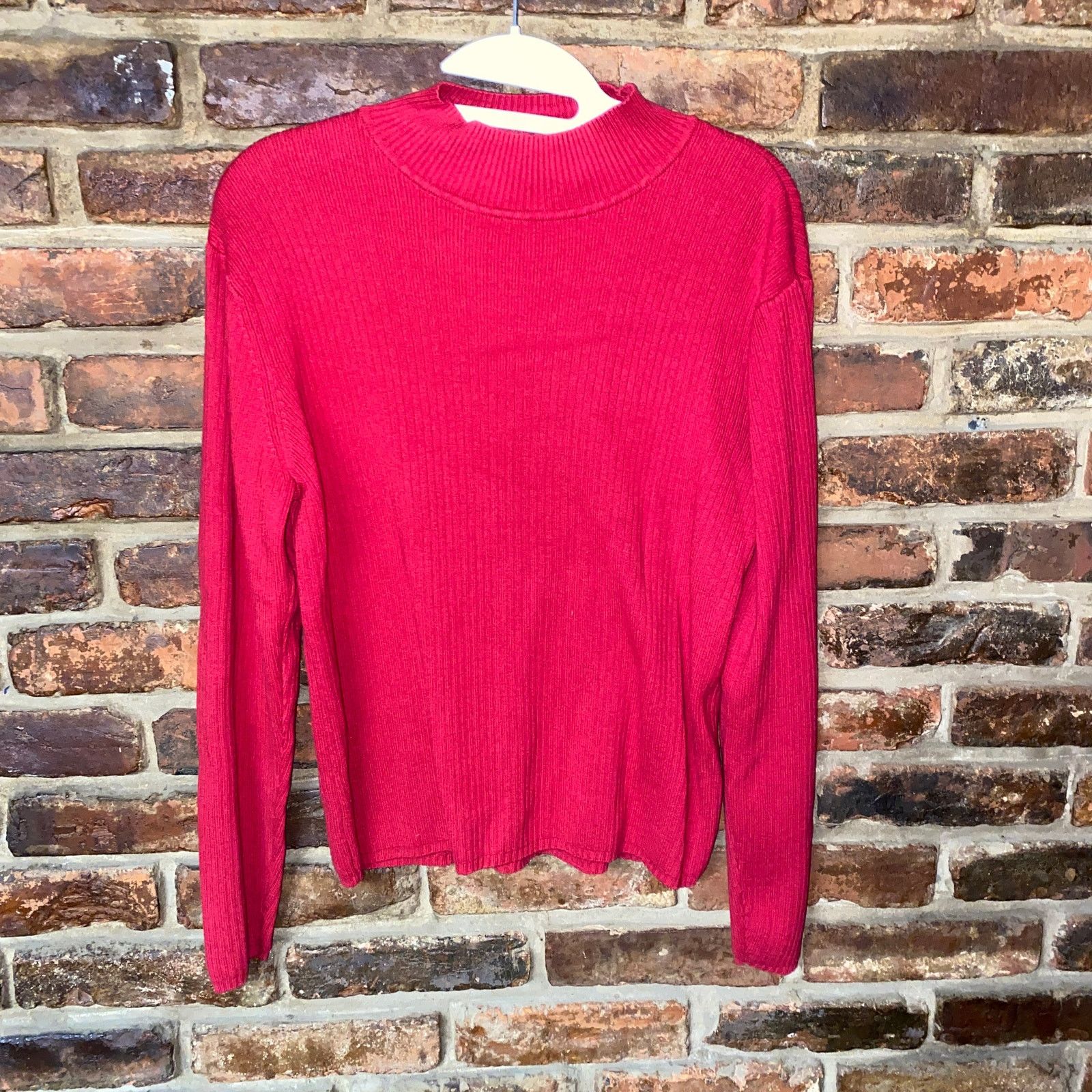 Other Talbots Red Ribbed Knit Mock Neck Sweater PL Petite Large | Grailed