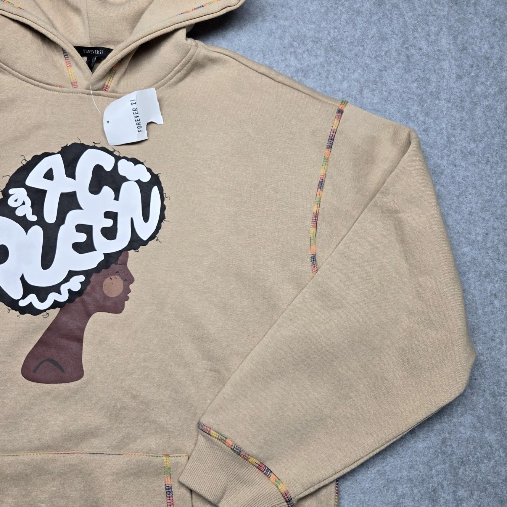 Forever 21 Forever 21 Hoodie Womens Medium Tan Afro Queen Graphic Pullover Sweatshirt Trim Size M / US 6-8 / IT 42-44 - 6 Thumbnail