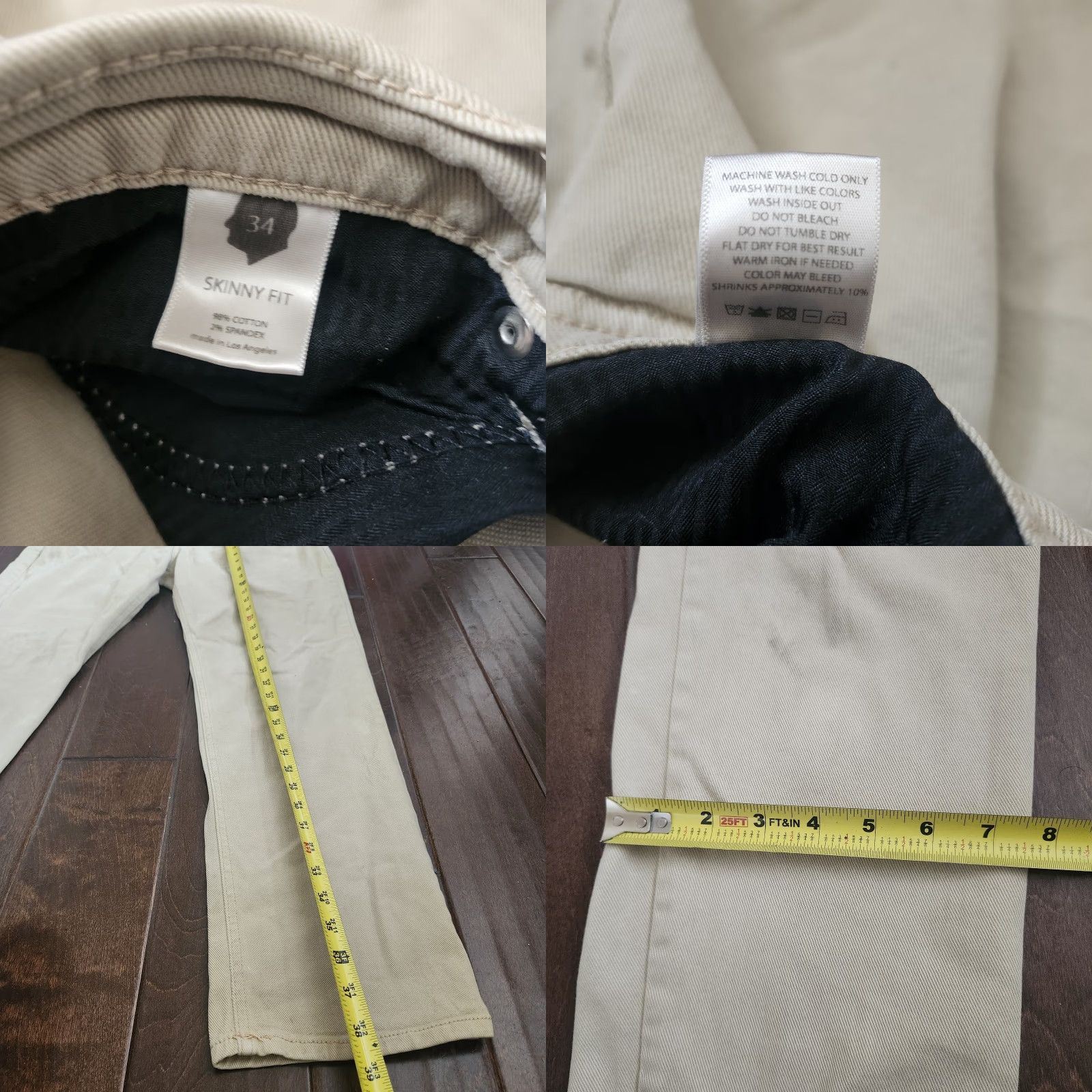 Vintage Rustic Dime Jeans Men Skinny Fit 34 Beige Khaki Cotton Blend Stretch 29 Inseam Size 34 Regular Solid Vintage No N/A Size US 34 / EU 50 - 8 Thumbnail
