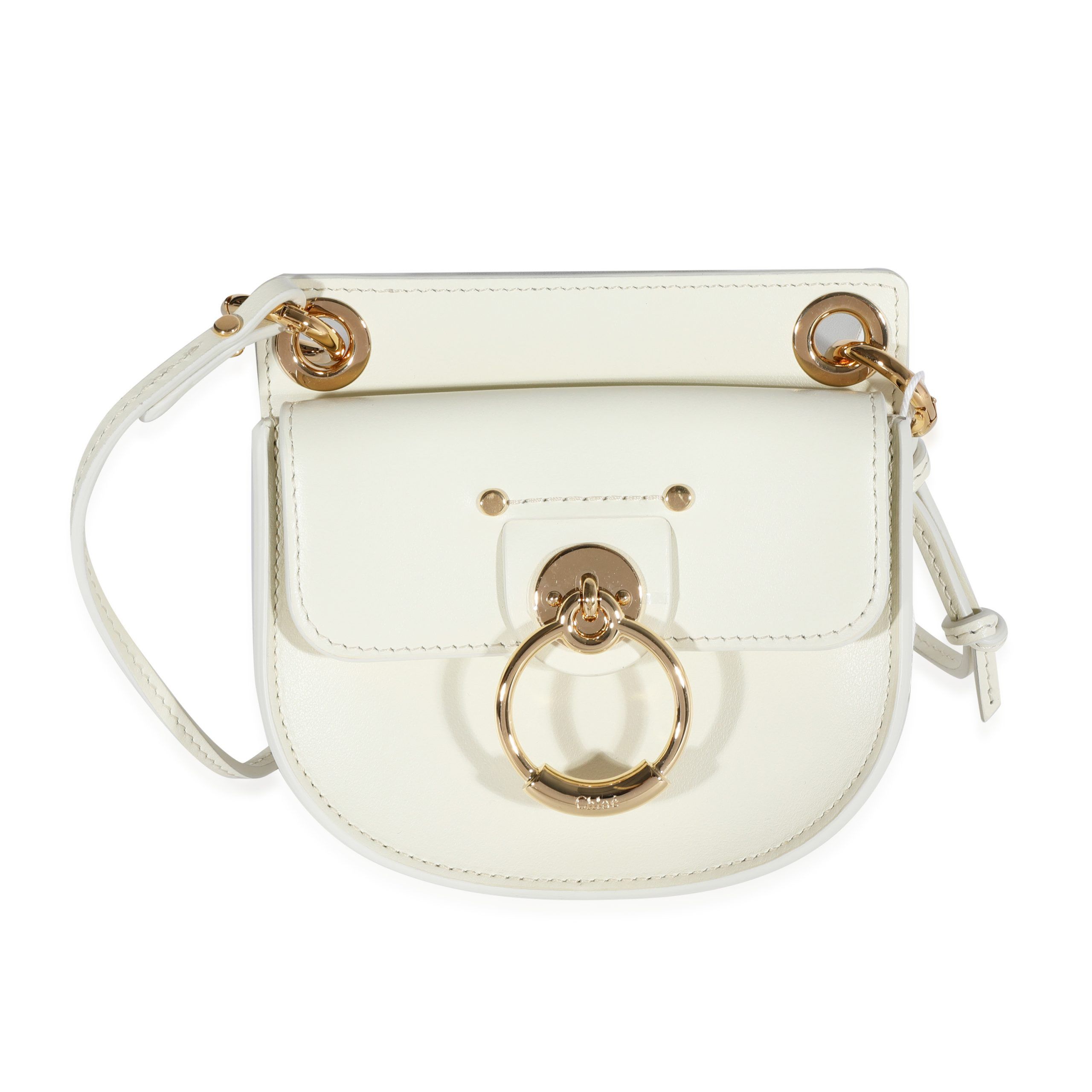 image of Chloe Natural White Leather The Mini Flat Pouch, Women's