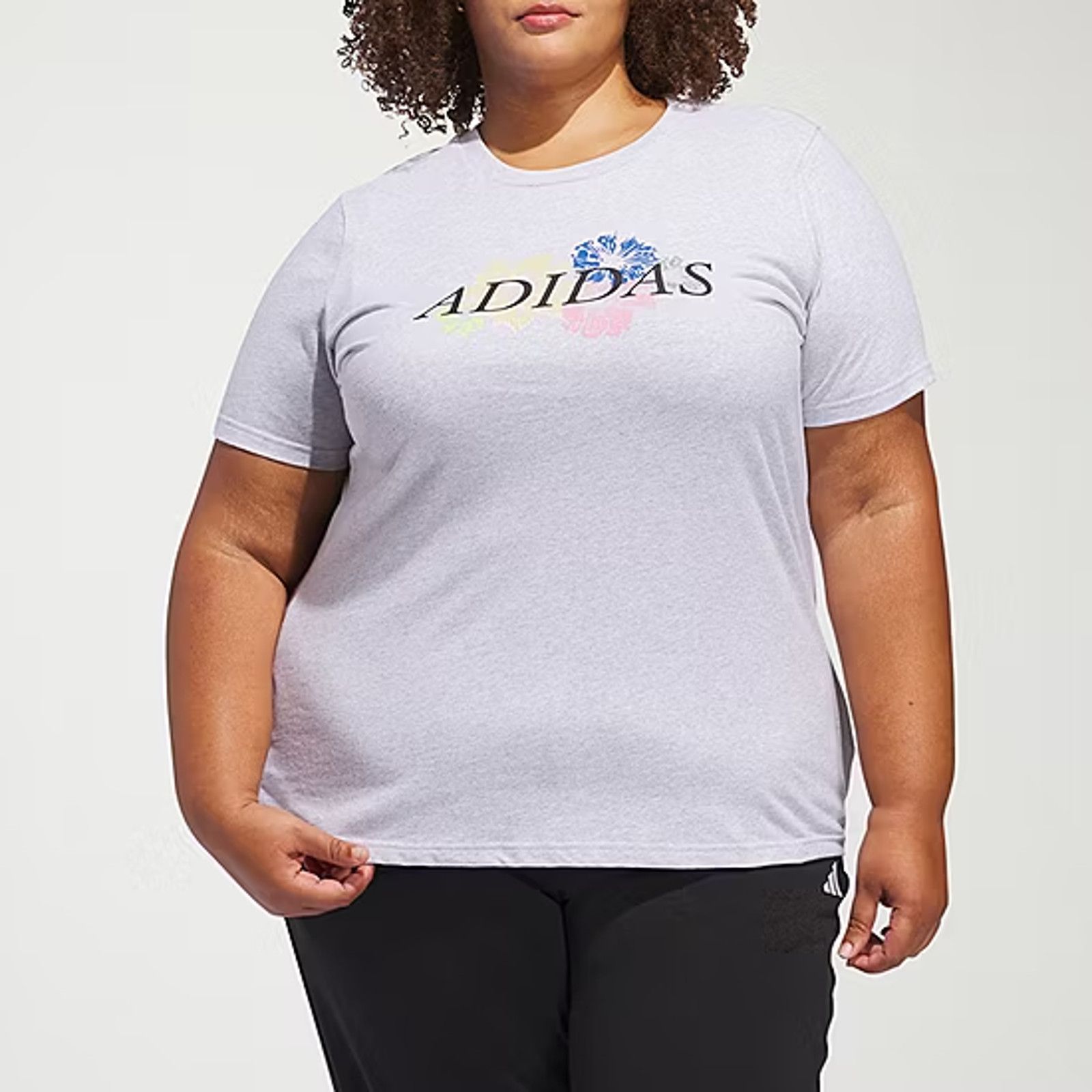 Adidas NEW Adidas Women's 2x Gray Floral Logo Graphic Tee Shirt Size XXL / US 16-18 / IT 52-54 - 1 Thumbnail