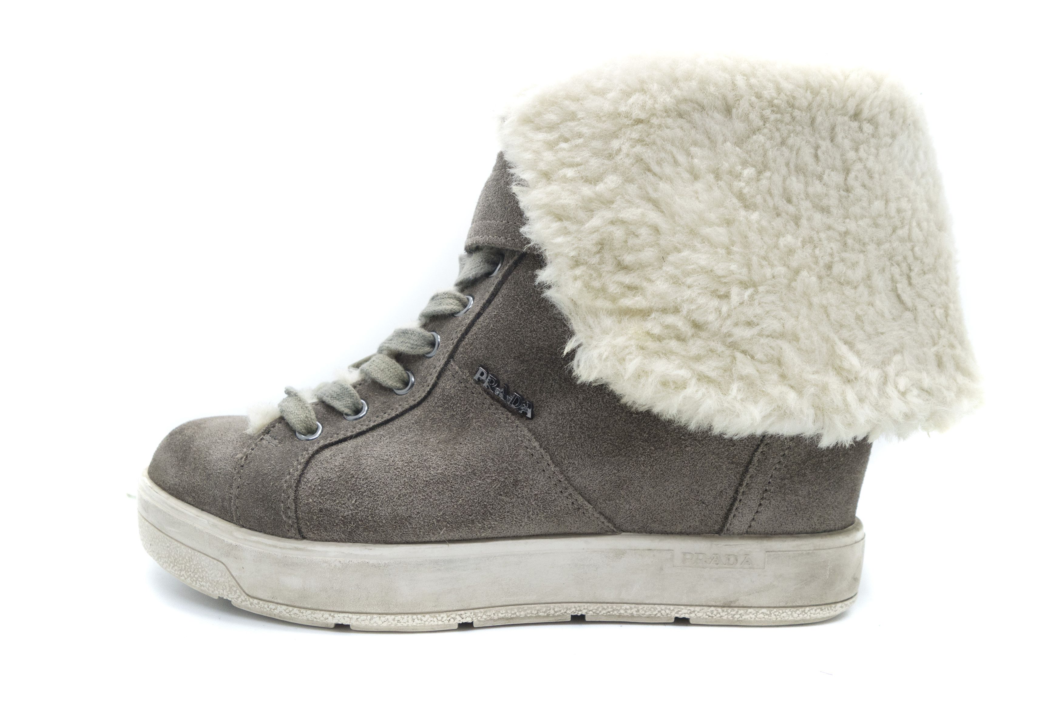 Prada Wedge Suede Sherpa High Boots Size US 9 / IT 39 - 3 Thumbnail