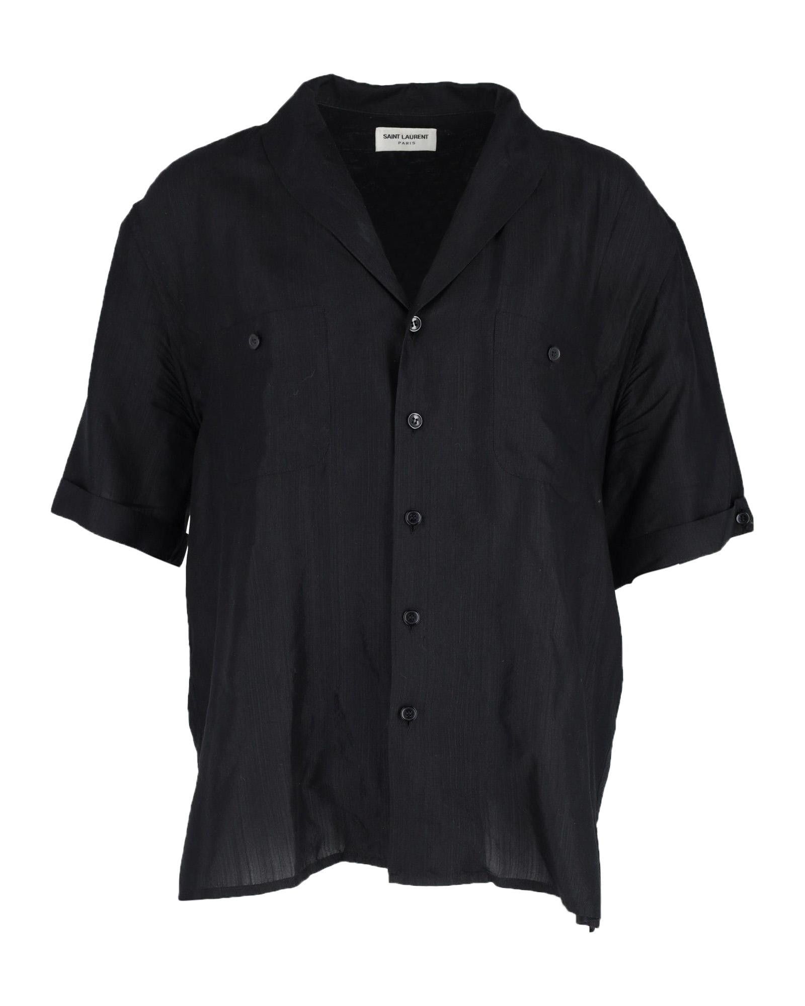 Image of YVES Saint Laurent Black Silk Short-Sleeve Button-Up Shirt By Saint Laurent, Men's (Size 2XL)