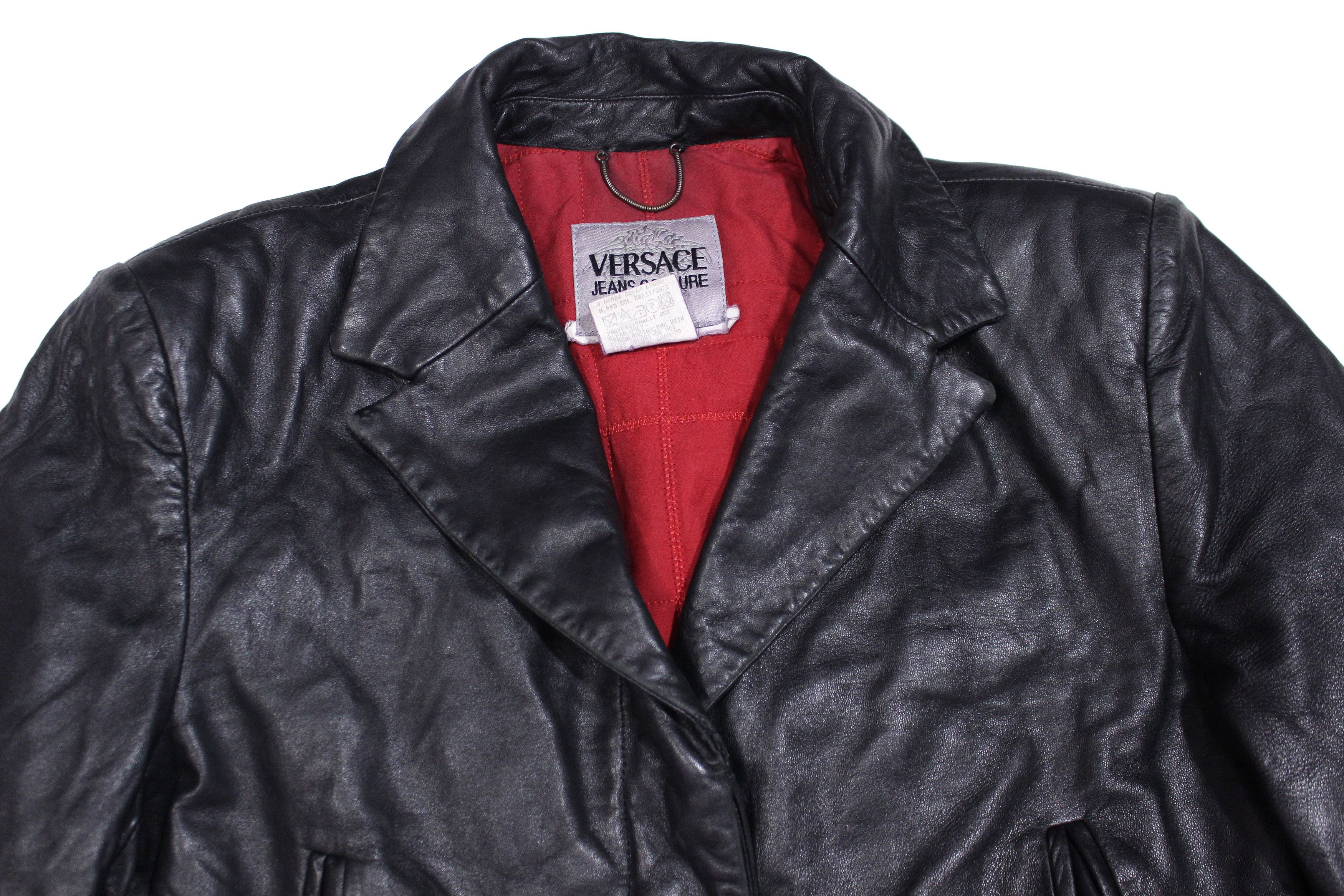 Versace 90S Leather Jacket Belted Coat Vintage Size S / US 4 / IT 40 - 4 Thumbnail