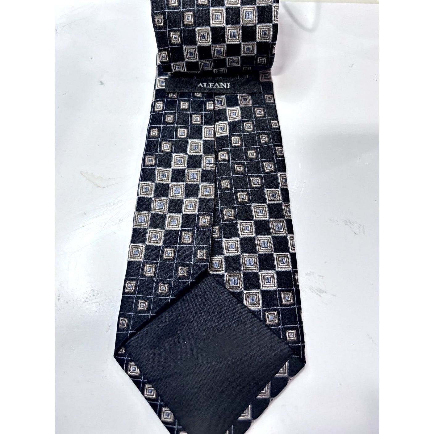 Alfani ALFANI Men's 100% Silk Black & Silver Checkard Neck Tie Size ONE SIZE - 2 Thumbnail