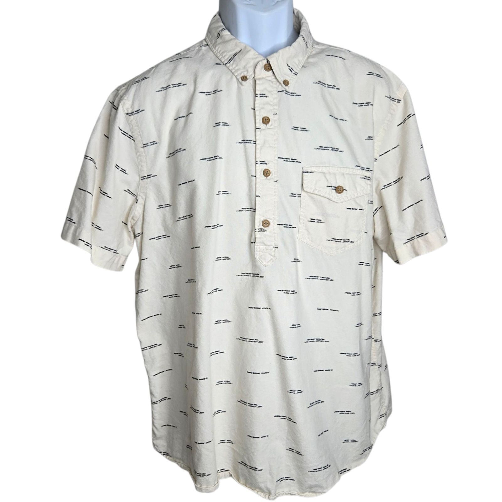American Eagle Outfitters American Eagle Mens Geometric Print Shirt XL Cream Button Size US XL / EU 56 / 4 - 2 Thumbnail