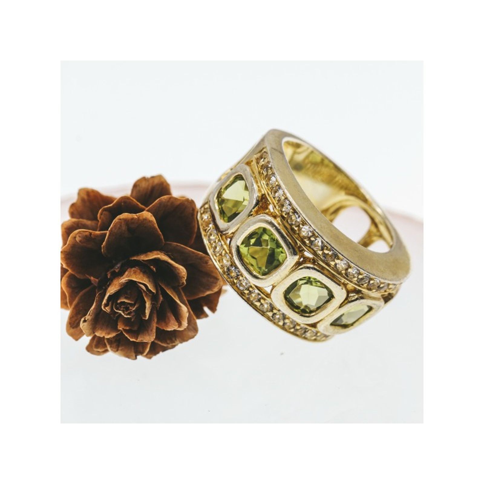 Jewelry 925 STERLING SILVER GOLD PLATED PERIDOT & CZ RING SIZE 7 Size ONE SIZE - 3 Thumbnail