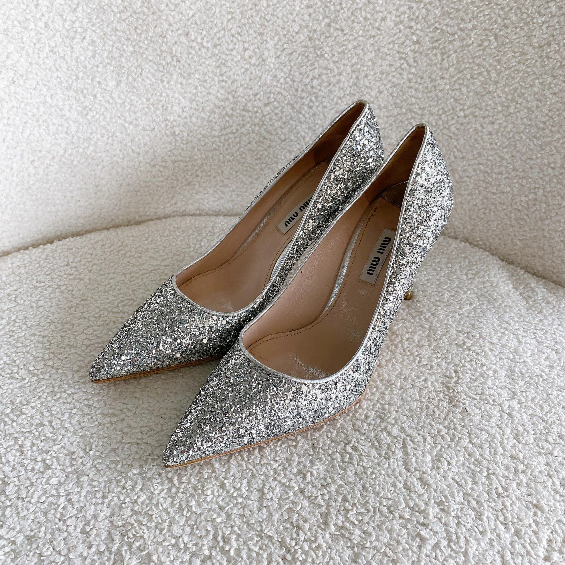 Miu Miu MIU MIU Silver Sequin High Heels Women's Size 37 Size US 6.5 / IT 36.5 - 1 Thumbnail