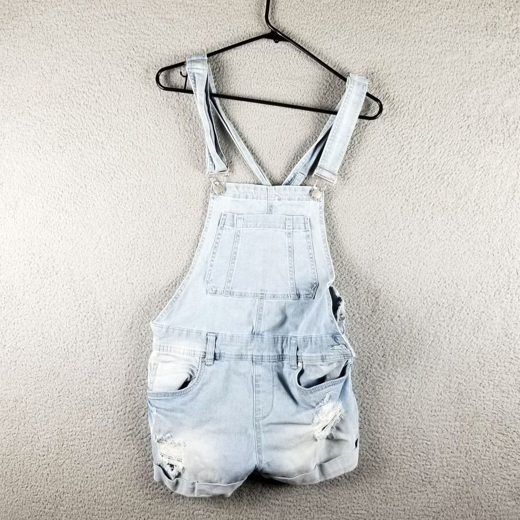 Vintage Dollhouse Shortalls Light Wash Denim Short Overalls Womens 11 Distress Streetwear Denim One-Piece Shorts Sets Juniors Girls Mens Size 32" / US 10 / IT 46 - 2 Thumbnail