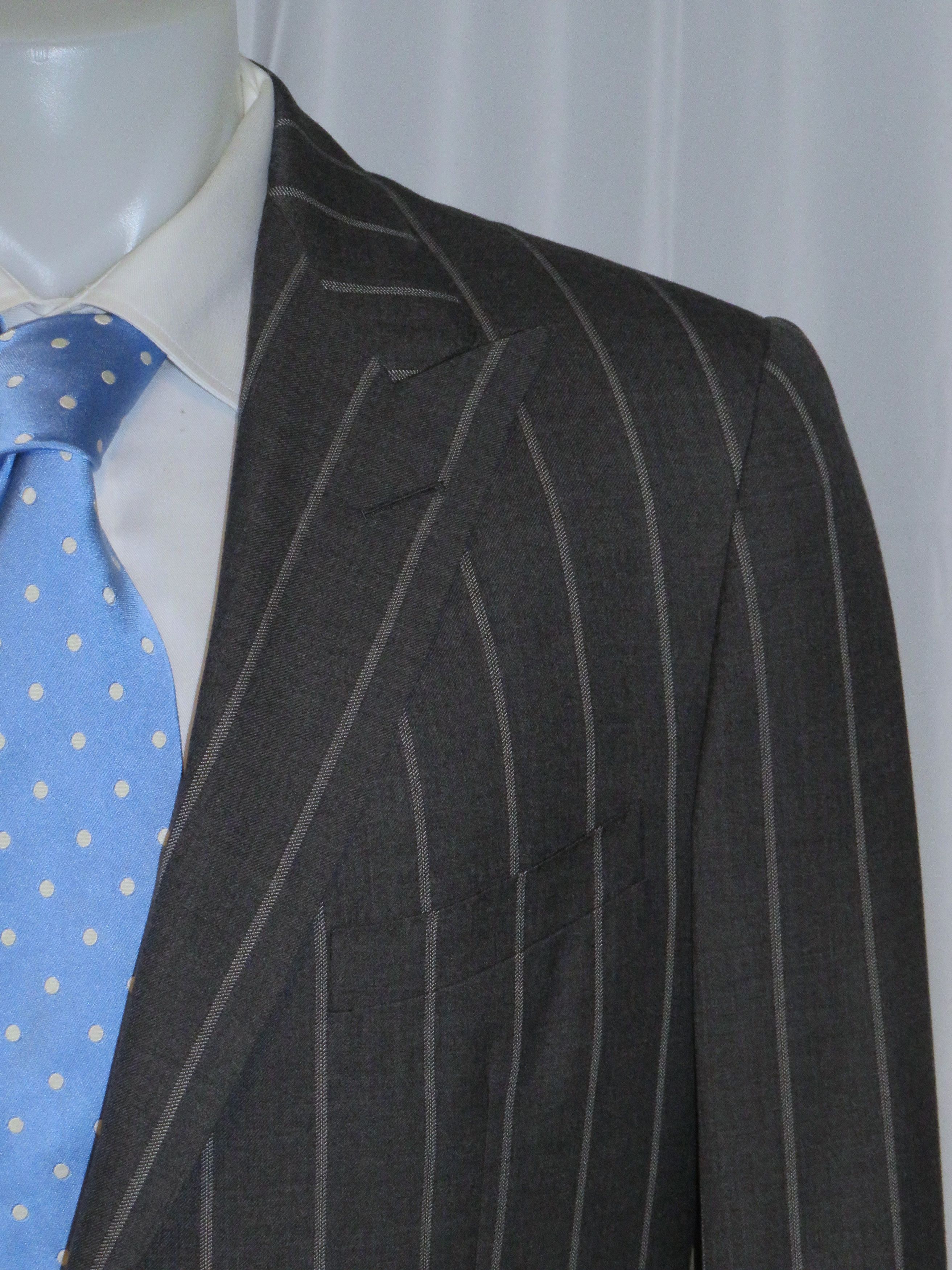Alan Flusser × Martin Greenfield Bespoke Charcoal Gray Broadstripe Two Button Suit 40L Size 40L - 5 Thumbnail
