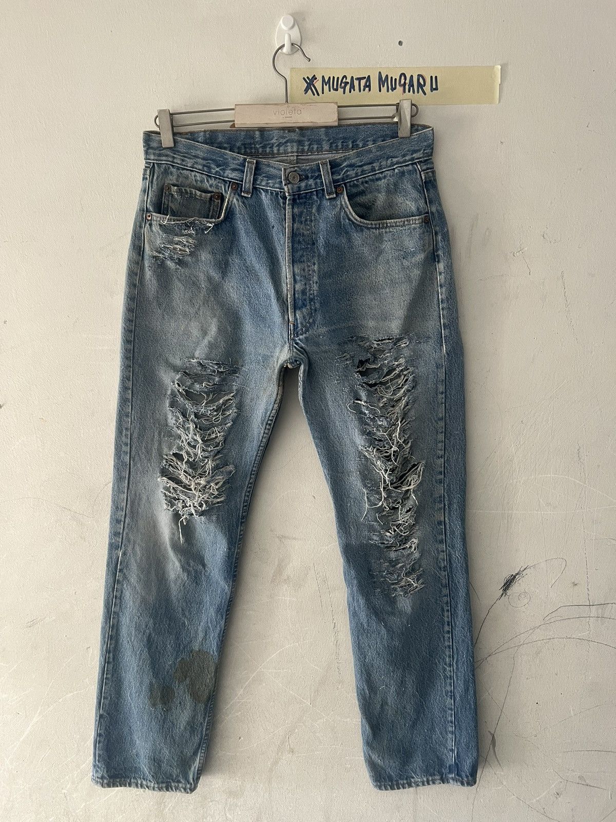 Japanese Brand × Levi's Vintage Clothing × Vintage THRASHED🔥LEVIS 501 DISTRESSED KURT KOBAIN Size US 30 / EU 46 - 1 Thumbnail