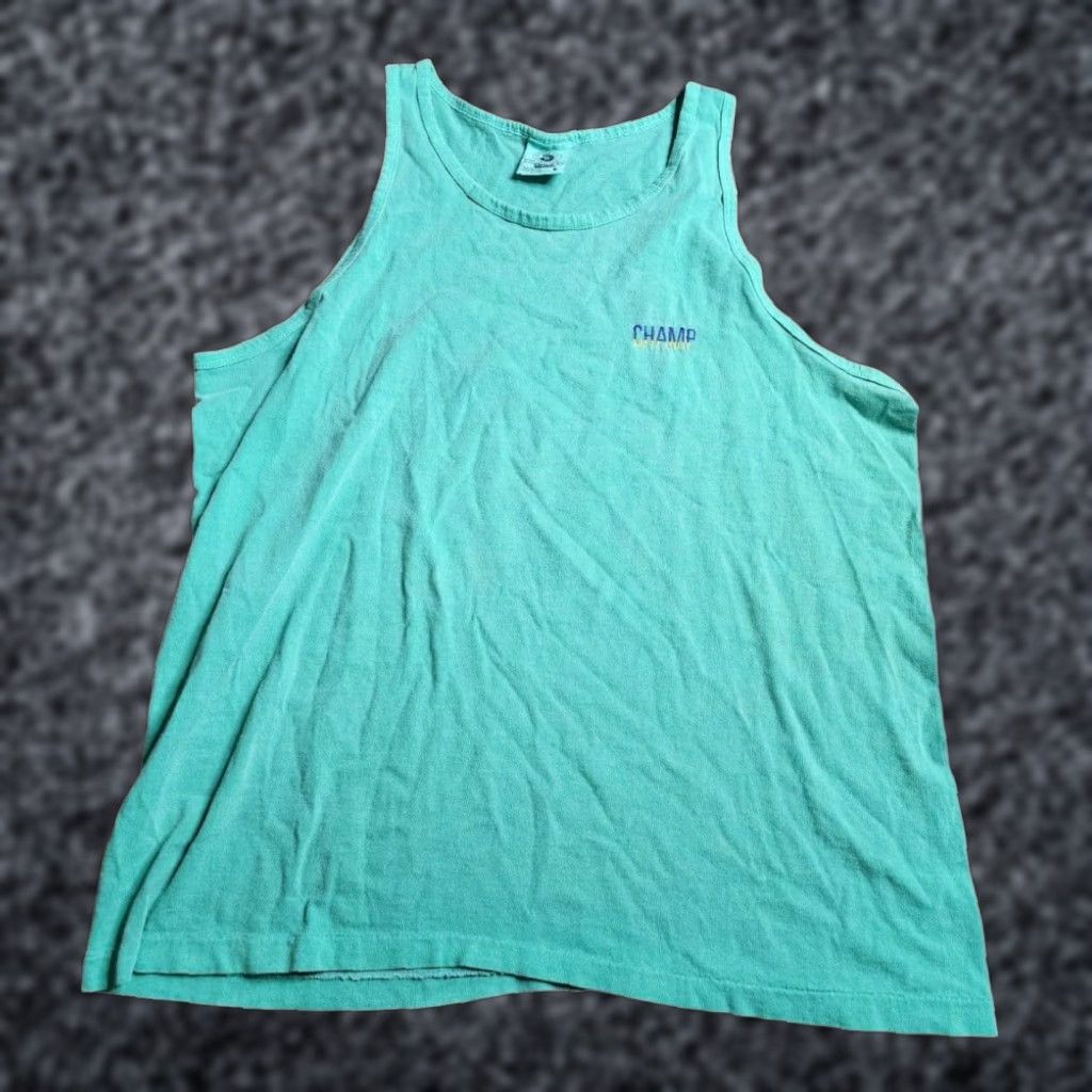 Anvil VINTAGE Anvil Mens Green Embroidered Champ Tank Top T Shirt Distressed 90s Cotton Size US L / EU 52-54 / 3 - 1 Thumbnail