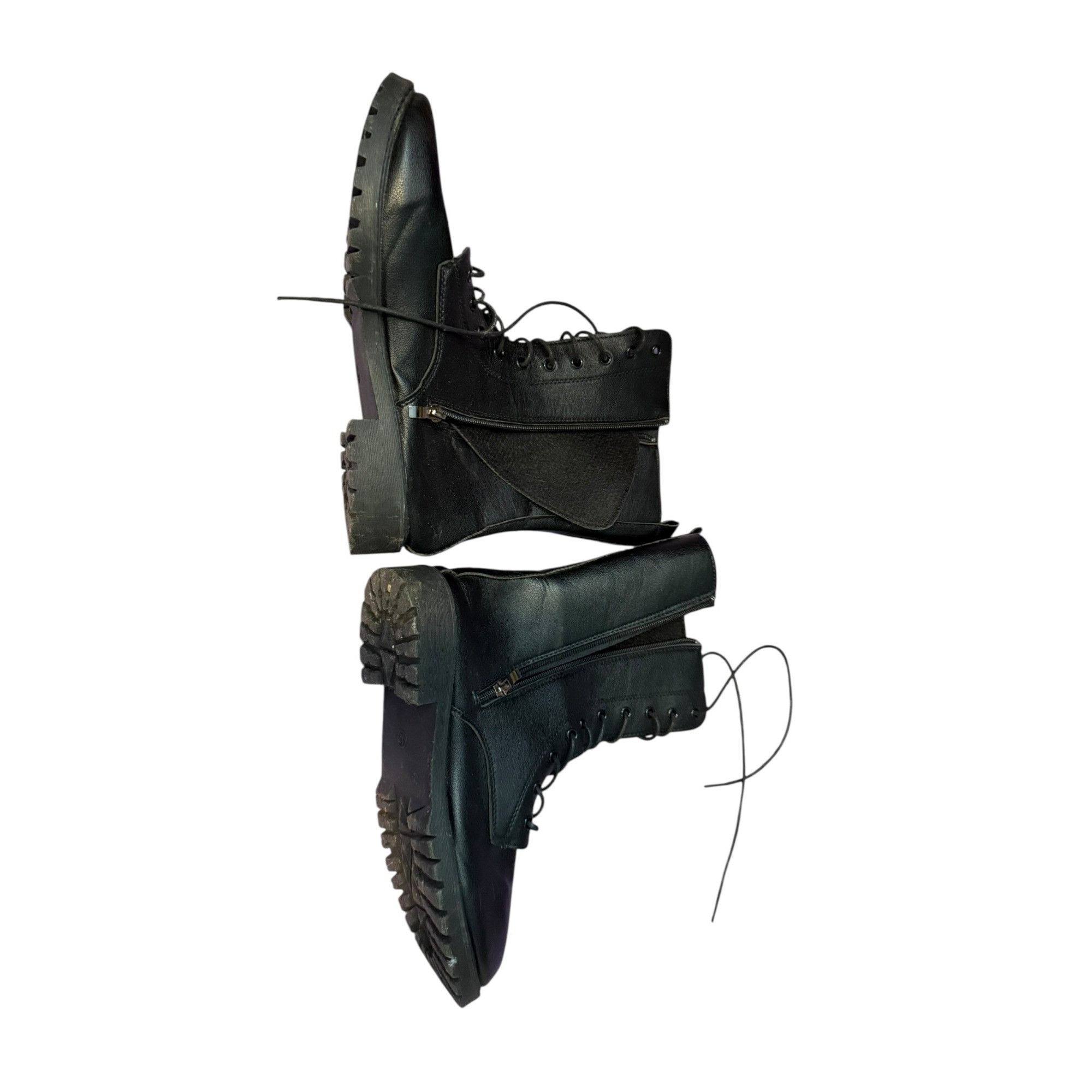 Other Black Combat Boots Lace-Up Side Zip Women’s Size 10 (EU 42) Size US 10 / IT 40 - 2 Thumbnail