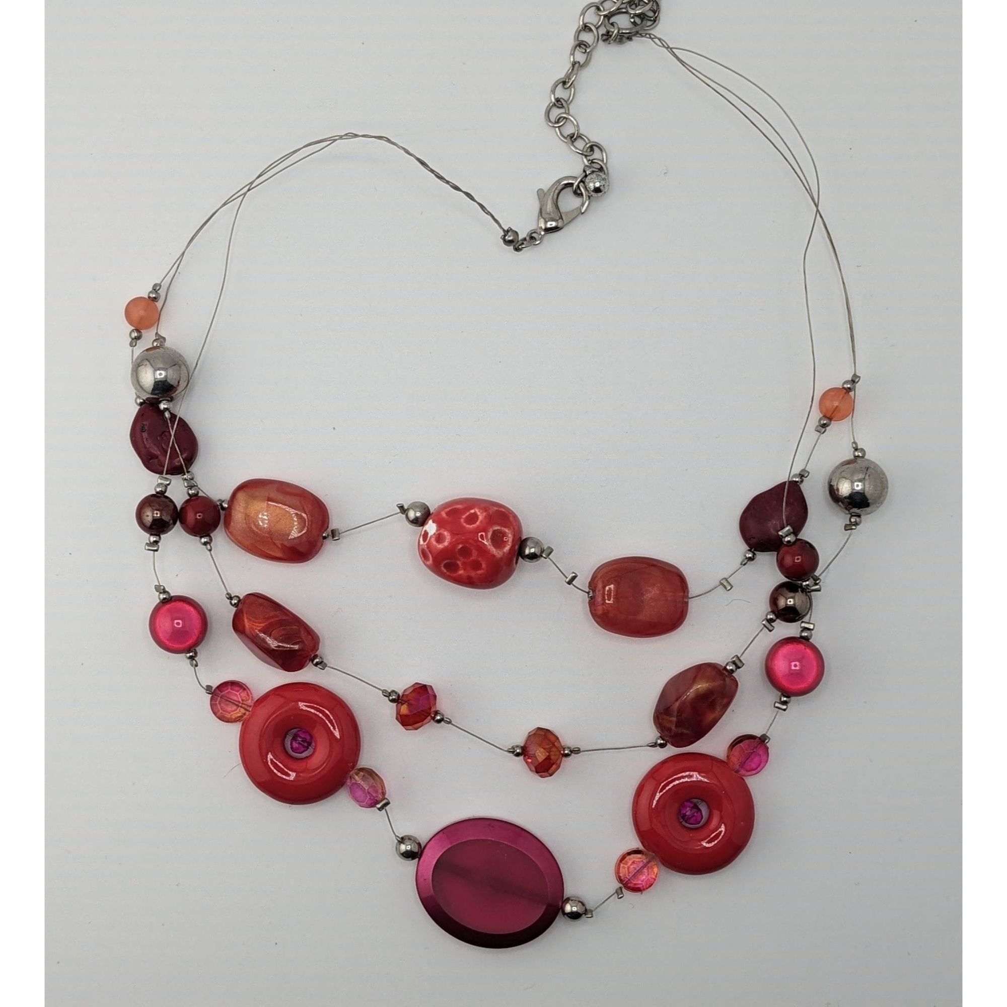 Other Funky Layered Red & Pink Beaded Statement Necklace Size ONE SIZE - 5 Thumbnail