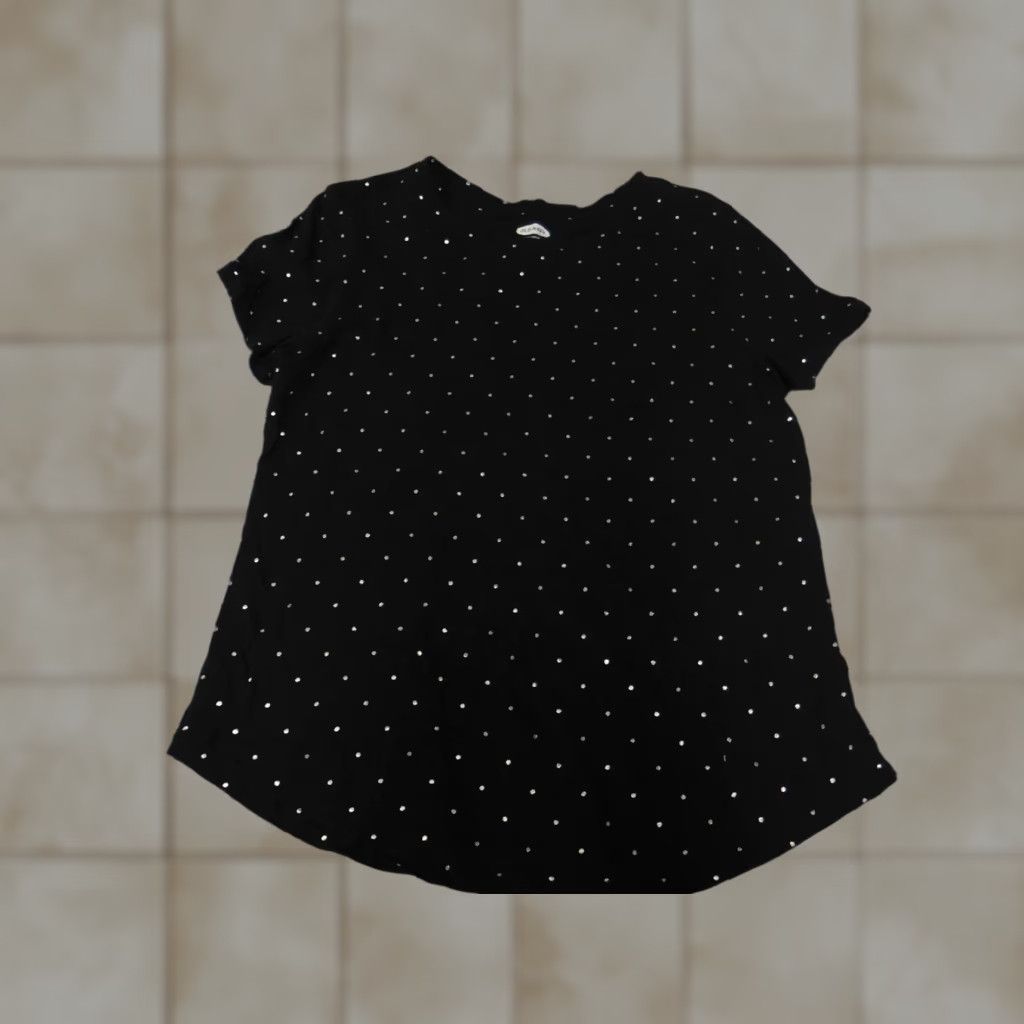 Old Navy Old Navy Blouse M Womens black dots pullover stretch Short Sleeve Round Neck Regular Fit Cotton 100% Button Vintage No Size M / US 6-8 / IT 42-44 - 1 Thumbnail
