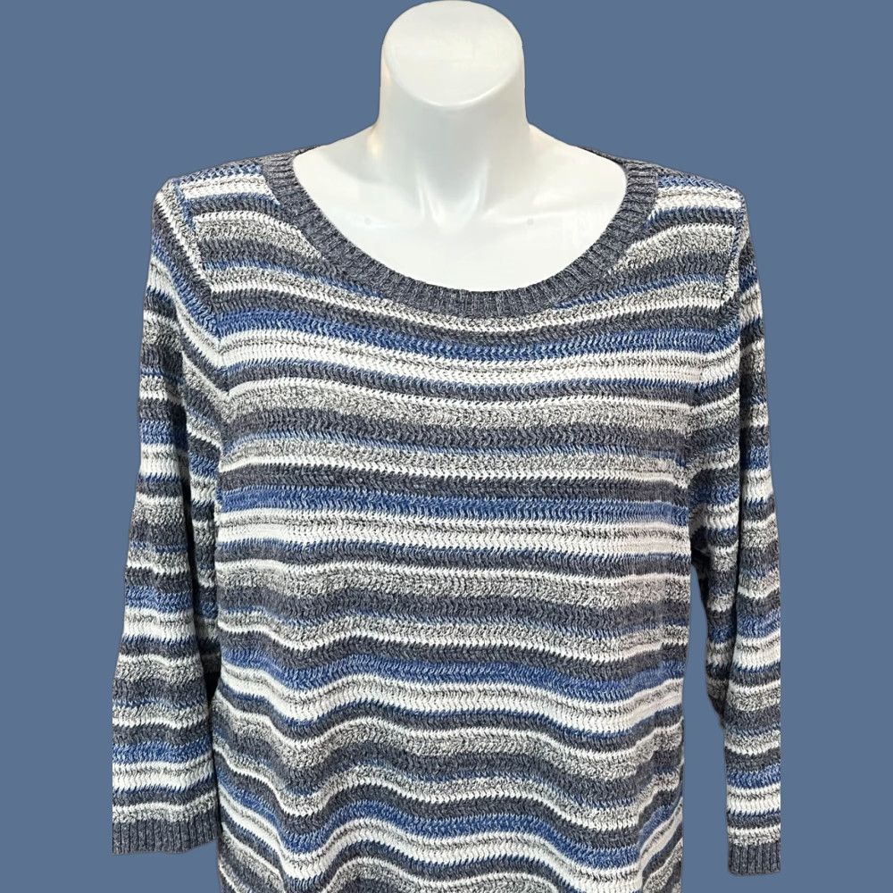Talbots Talbots Sweater Women's 3X Plus Gray Oatmeal Blue Striped Knit 3/4 Sleeve EUC Size XXL / US 16-18 / IT 52-54 - 1 Thumbnail