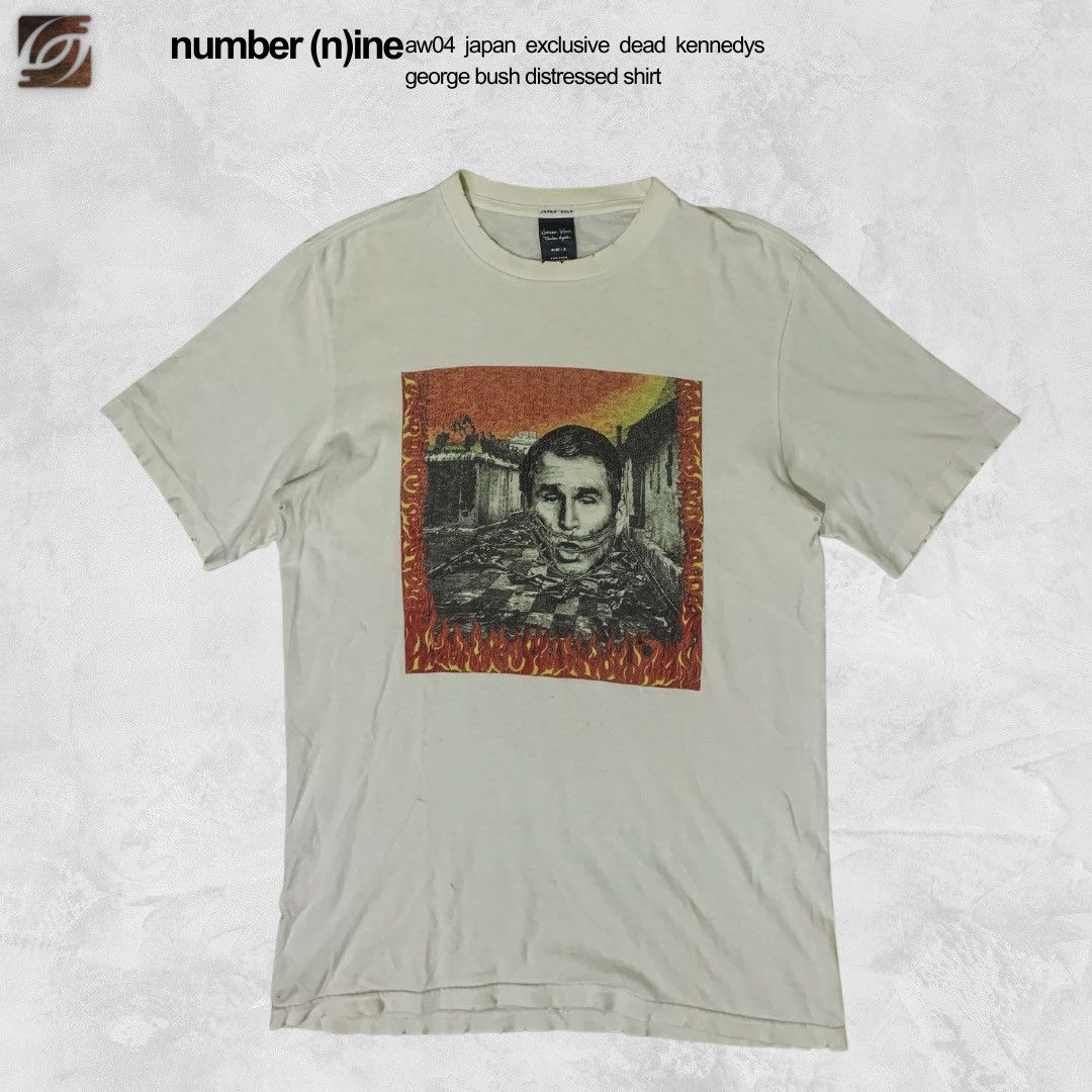 image of Number N Ine Aw04 Japan Only Dead Kennedys George Bush Distressed Shirt in White (Size Medium)