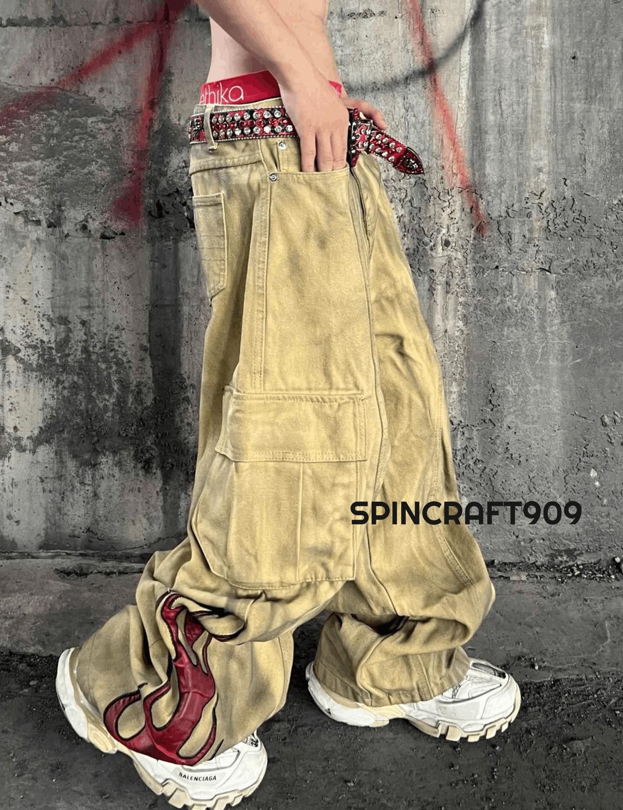 Jean Fire Graphic Print Cargo Baggy Stacked Flare Denim Jeans Size US 32 / EU 48 - 1 Thumbnail