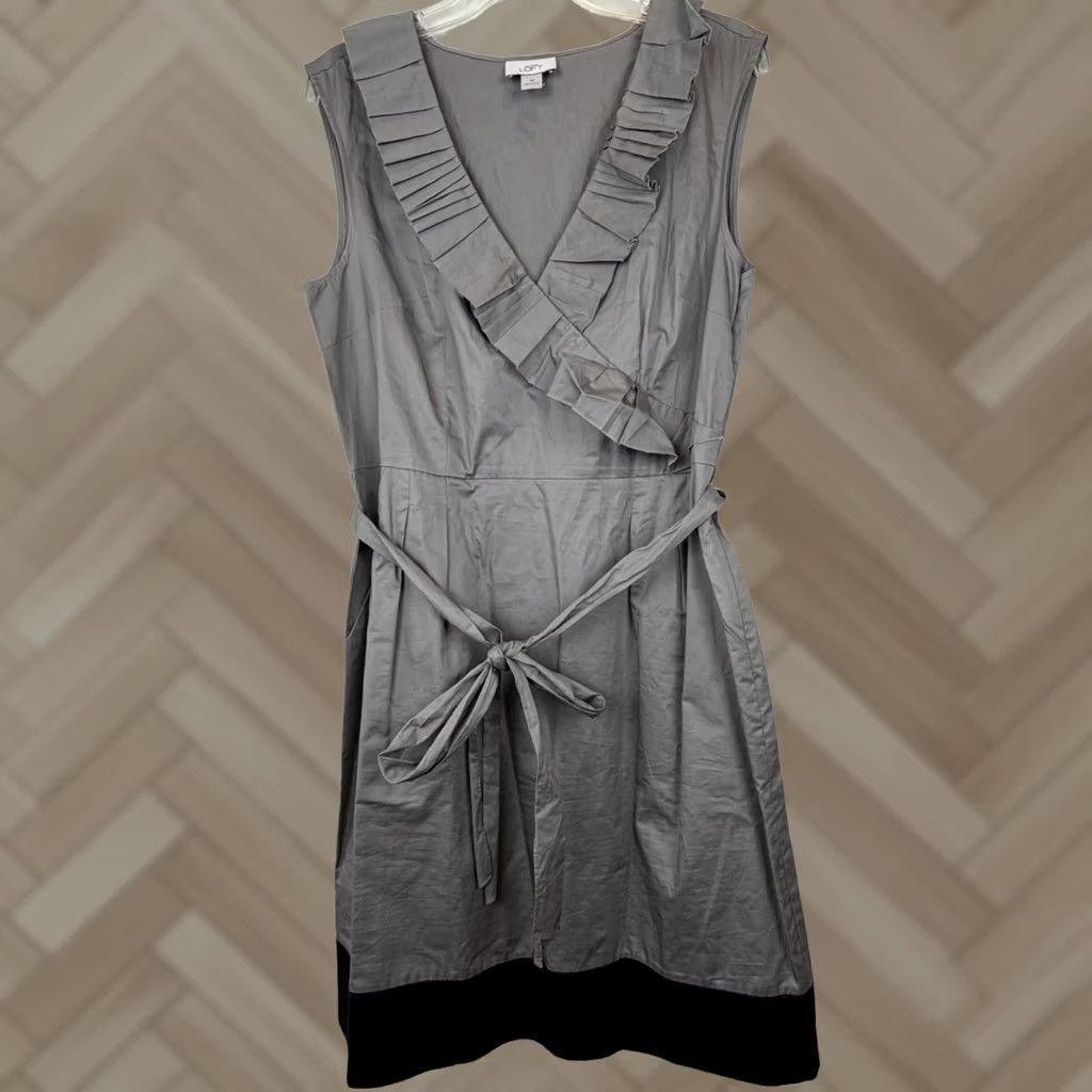 Loft Loft Ann Taylor Gray Sleeveless Wrap Dress Womens Size 14 Belted Waist Office Faux Size XL / US 12-14 / IT 48-50 - 1 Thumbnail