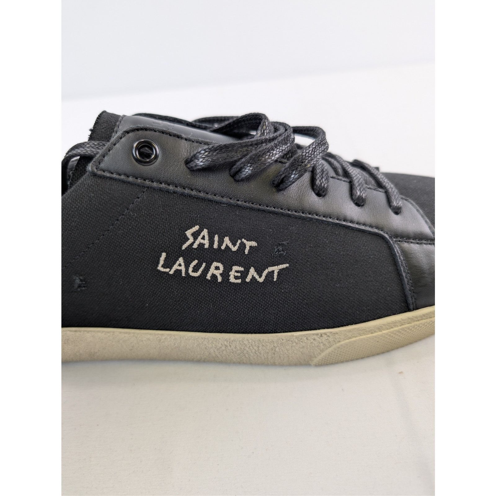 Saint Laurent Paris o1rshd1 SL06 Signa Low Top Sneakers in Black Size US 12 / EU 45 - 15 Thumbnail