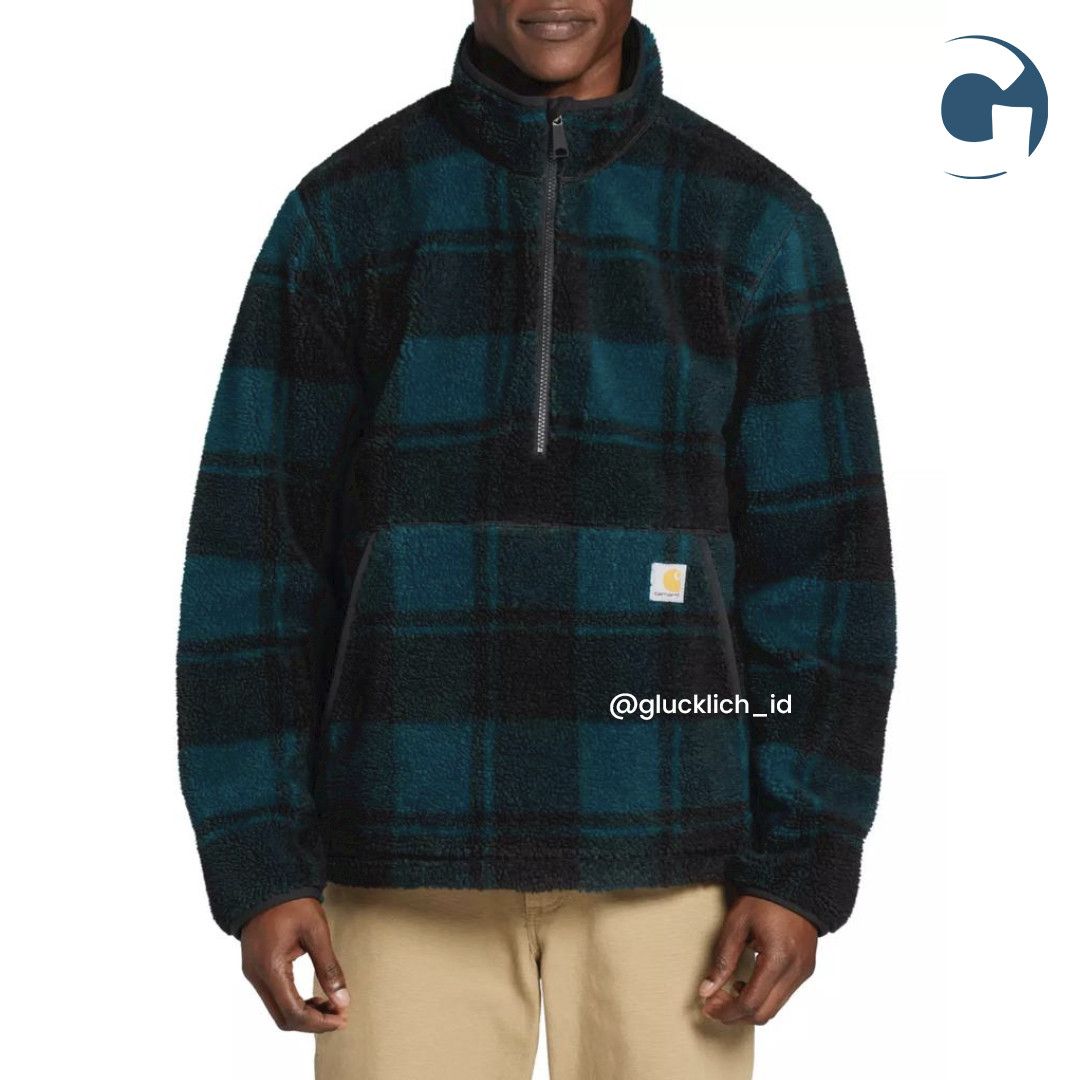 Carhartt Quarter-Zip Sherpa Pullover Sweatshirt in Hunt/Black Plaid Size US S / EU 44-46 / 1 - 1 Thumbnail