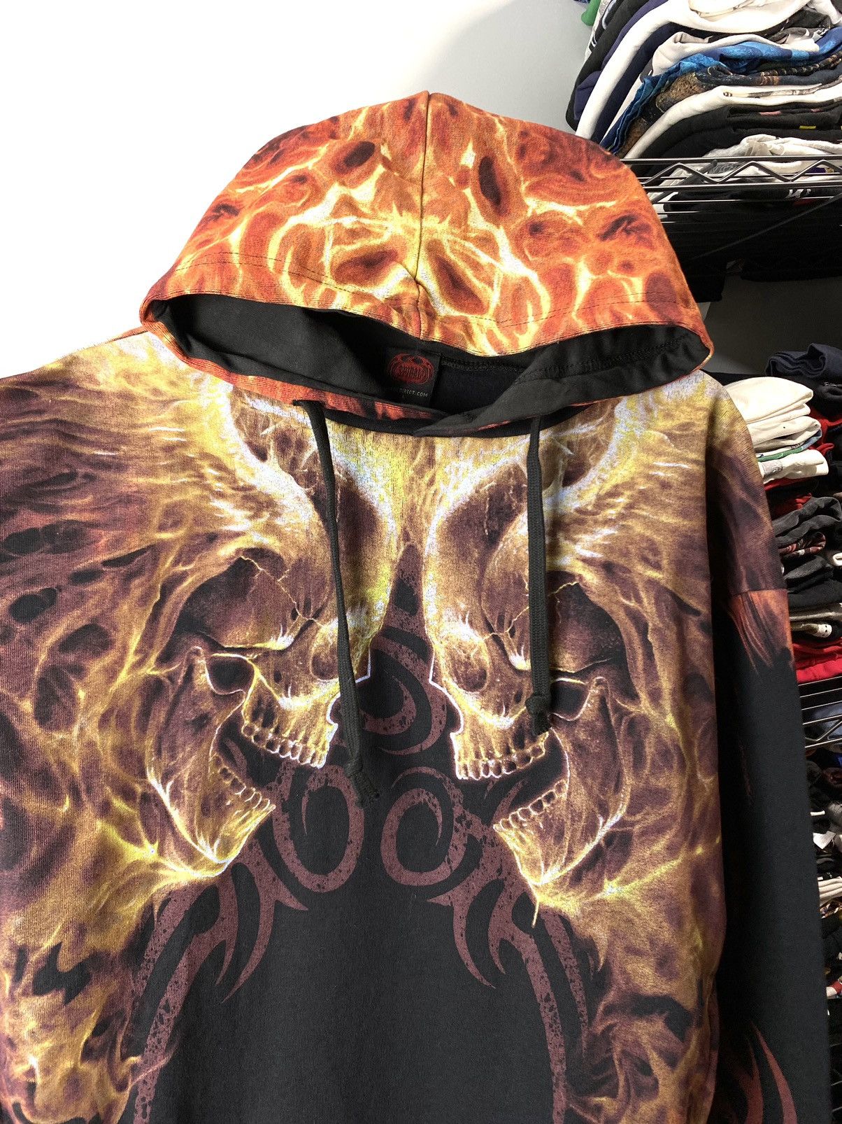 Vintage Vintage Spiral Full Print Flame Skull Hoodie Megadeth Korn Size US L / EU 52-54 / 3 - 3 Thumbnail