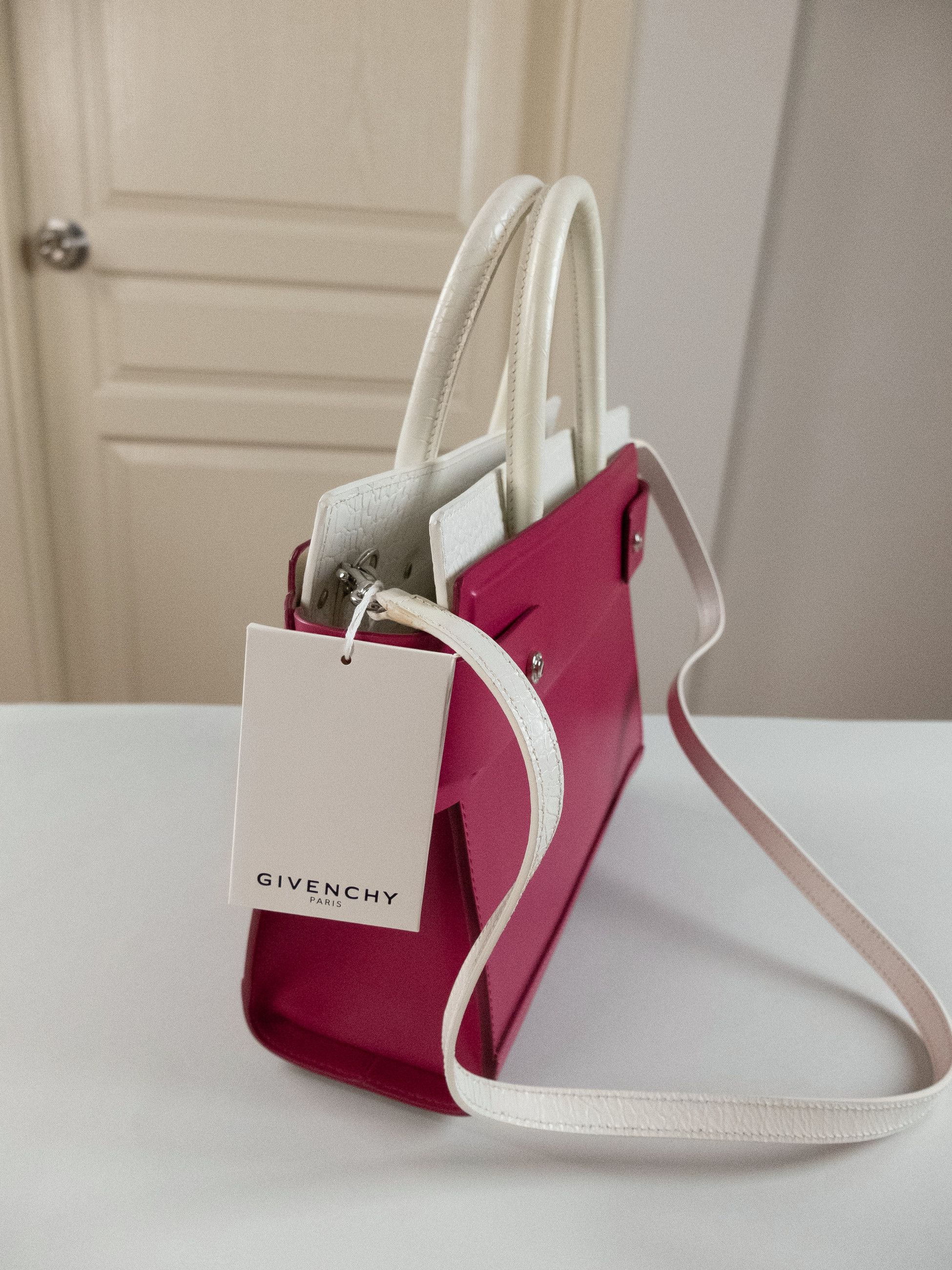 Givenchy GIVENCHY Horizon fuchsia pink & white leather satchel bag Size ONE SIZE - 10 Thumbnail