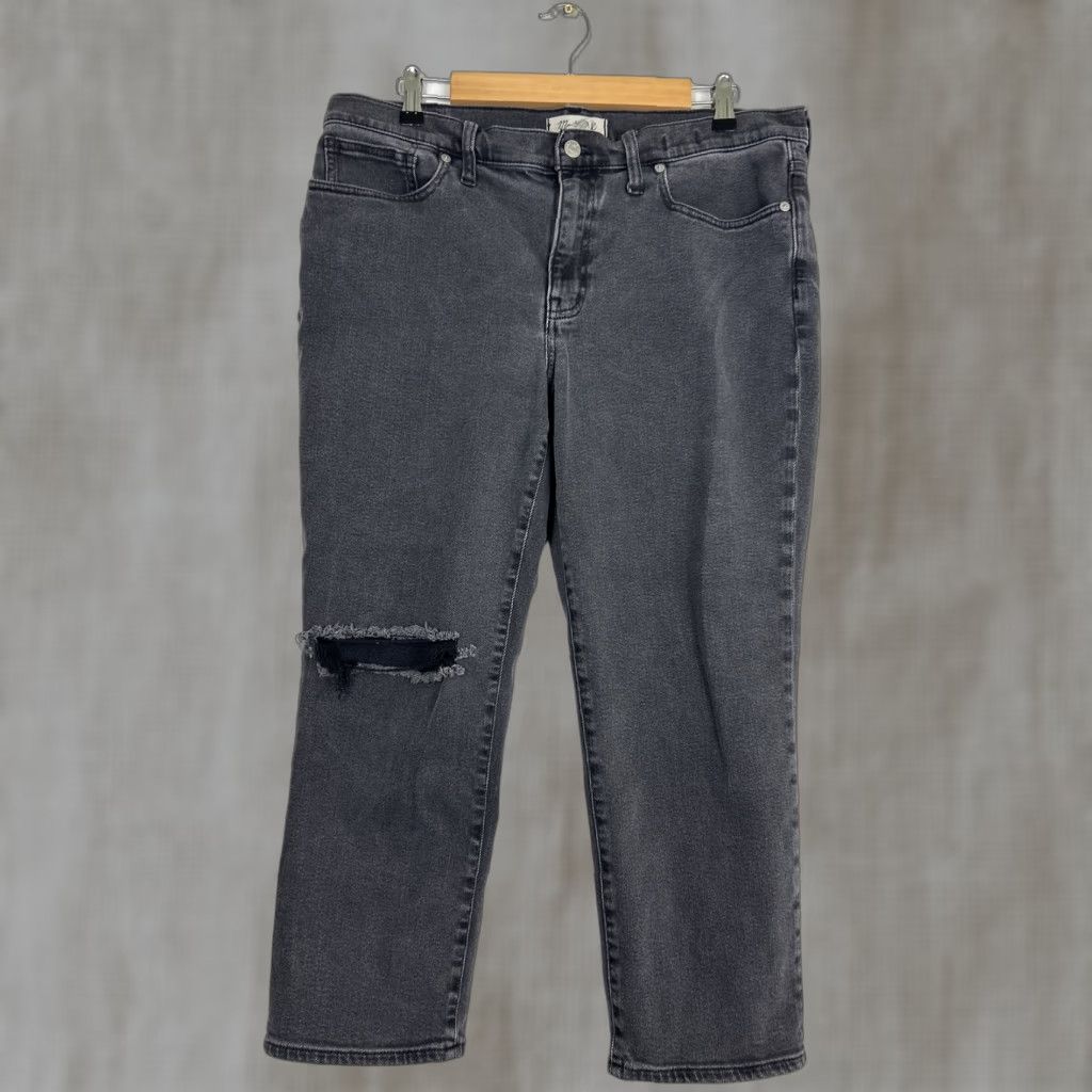 Madewell Black The Girl Jean Wide Leg Distressed Women Size 31 P 34x24 Cropped