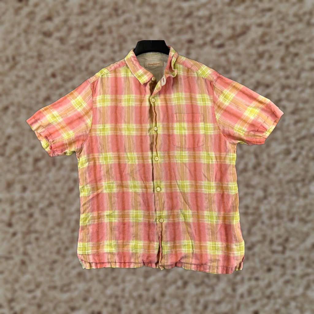 Tommy Bahama Tommy Bahama Shirt Men XL Pink Plaid Linen Button Short Sleeve Aloha Hawaiian Resort Beach Vintage: No (adjust to rules) Size US XL / EU 56 / 4 - 1 Thumbnail