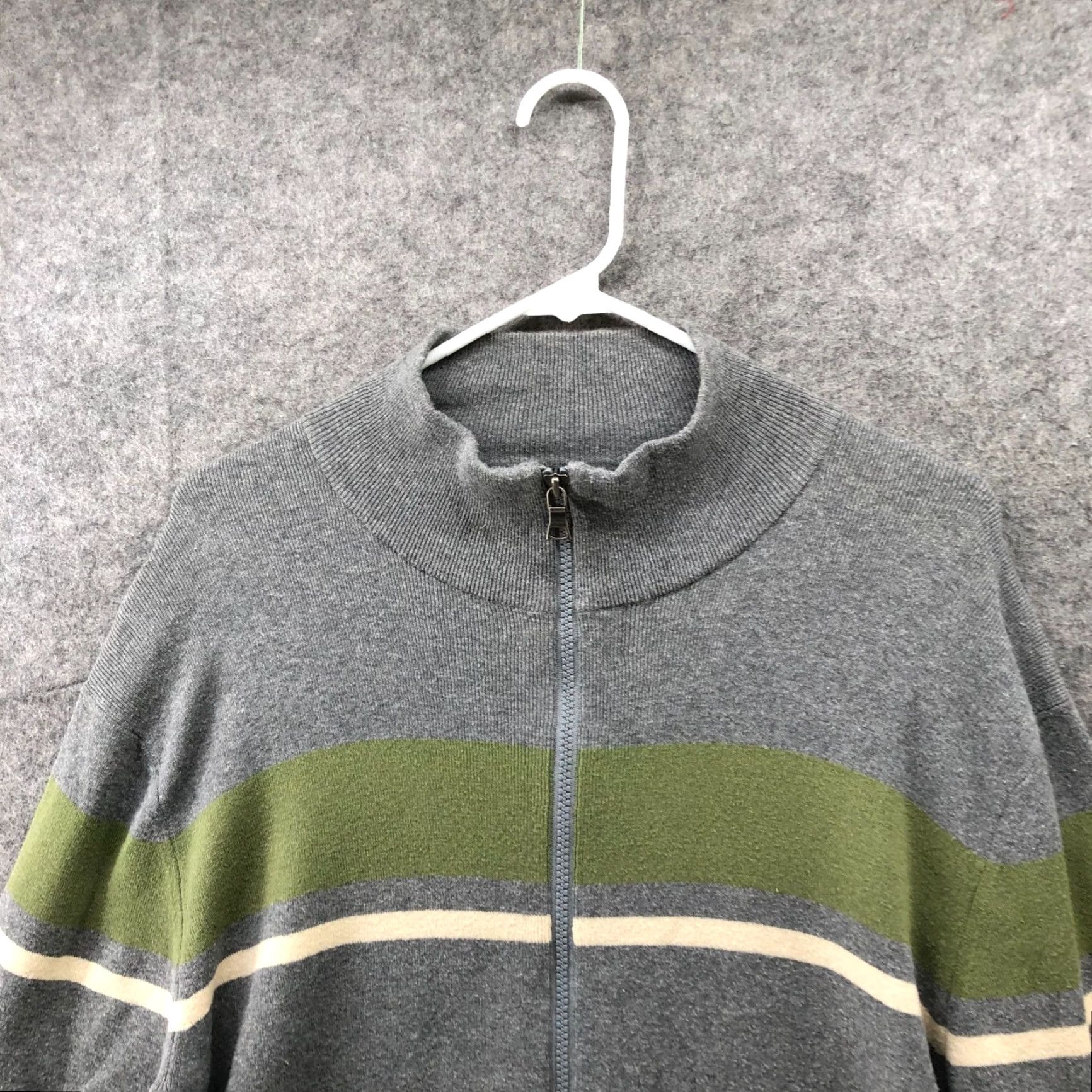 Banana Republic VTG Banana Republic Full Zip Sweater Mens M Gray Green Stripe Knit Cotton Size US M / EU 48-50 / 2 - 3 Thumbnail