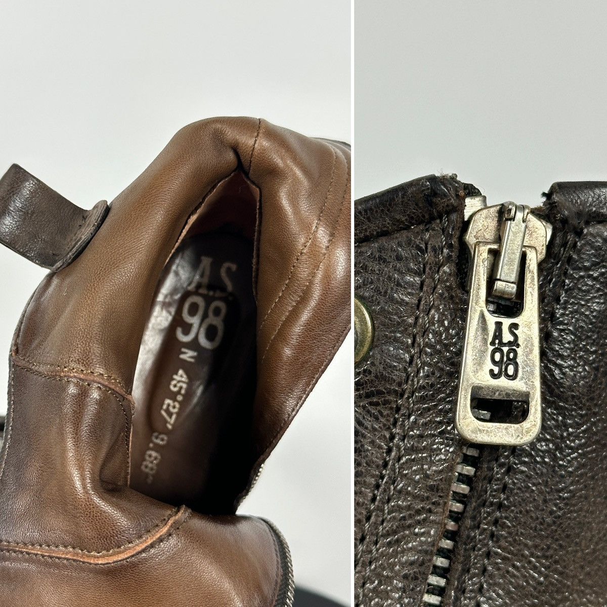 A.S.98 A.S.98. Brown Leather Biker Zip Studded Ankle Boots Size US 8 / IT 38 - 24 Thumbnail