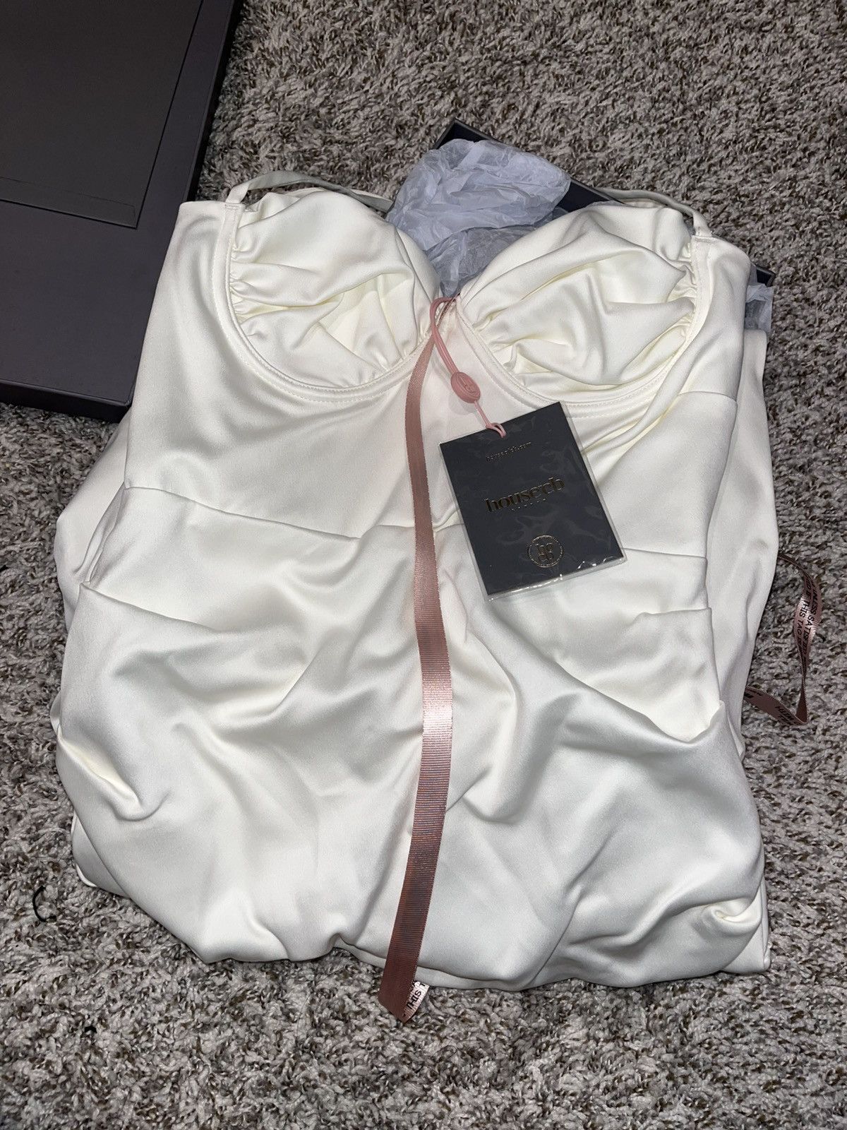 House of CB Ivory Satin Corset Dress “Flora” Size S / US 4 / IT 40 - 1 Thumbnail