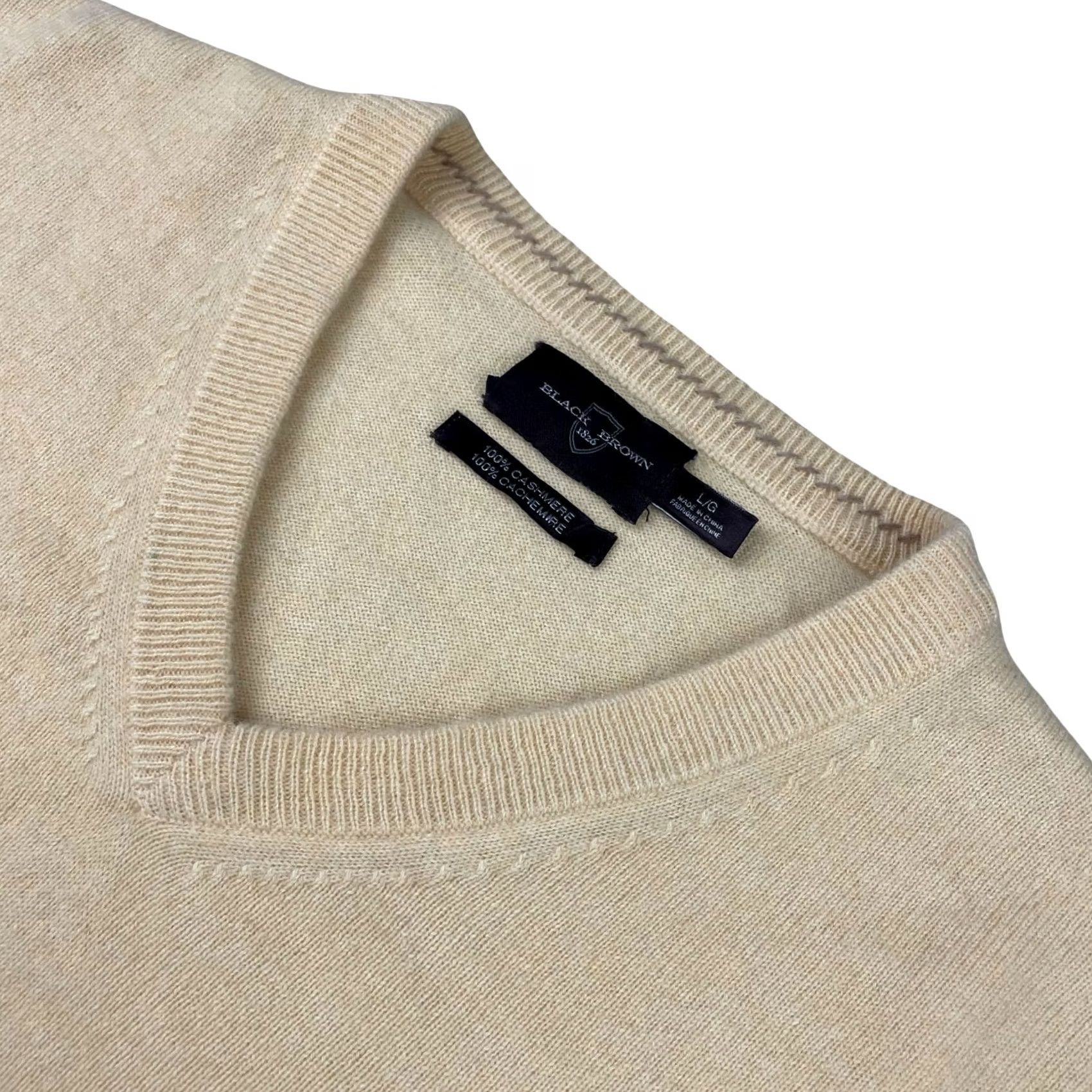 Vintage Black Brown 1826 Sweater Pullover Mens V-Neck Yellow Large 100% Cashmere Size US L / EU 52-54 / 3 - 2 Thumbnail