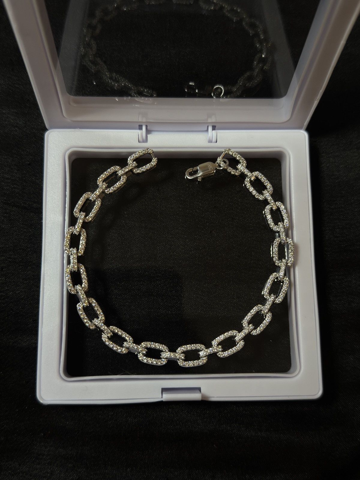 Sterling Silver 💎 Iced Out Silver Chain Bracelet 8 In - Moissanite VVSD1 Size ONE SIZE - 1 Thumbnail