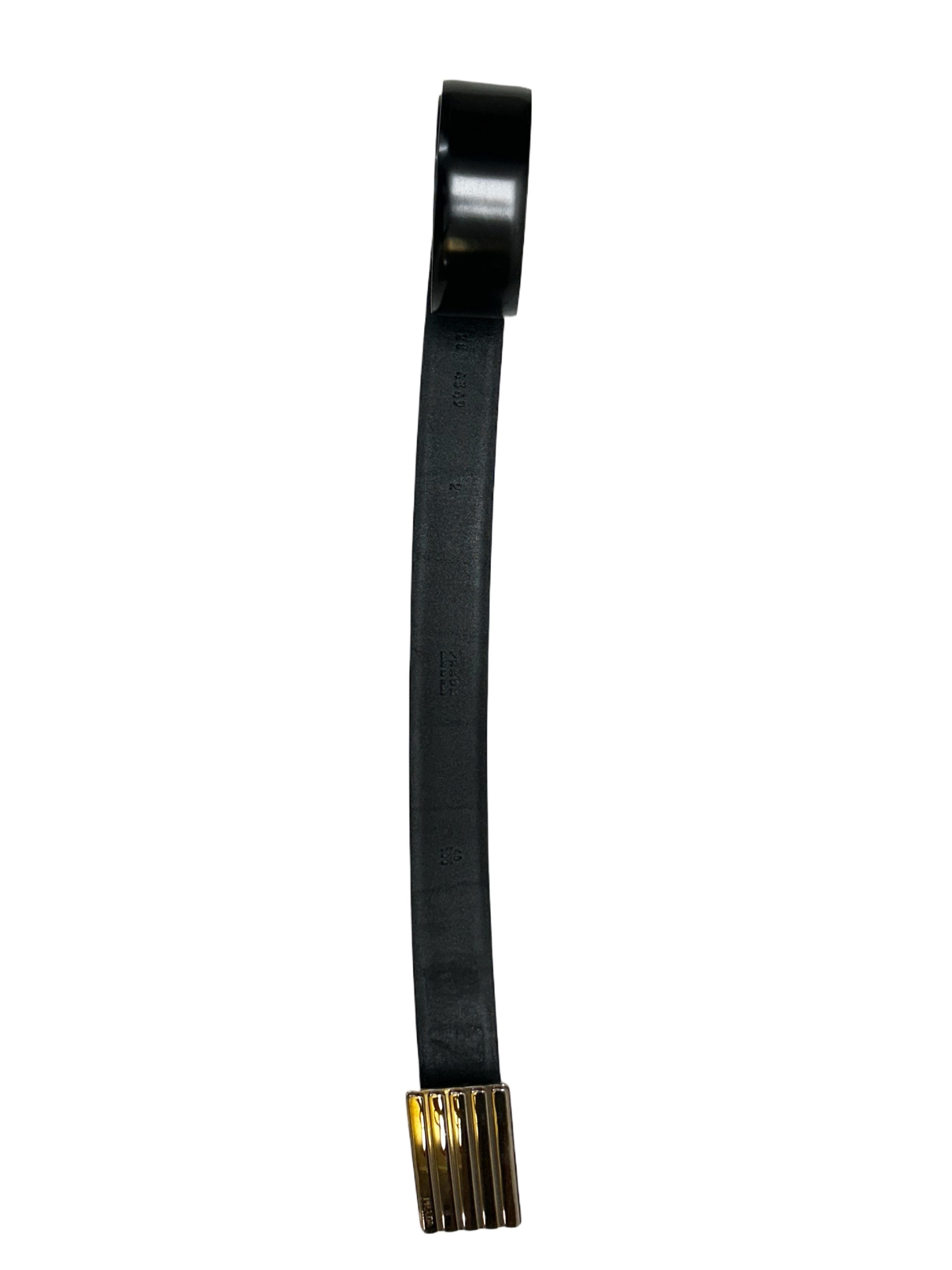 Prada Prada Black Leather Belt With Wide Etched Shield Buckle Size 34 - 4 Thumbnail