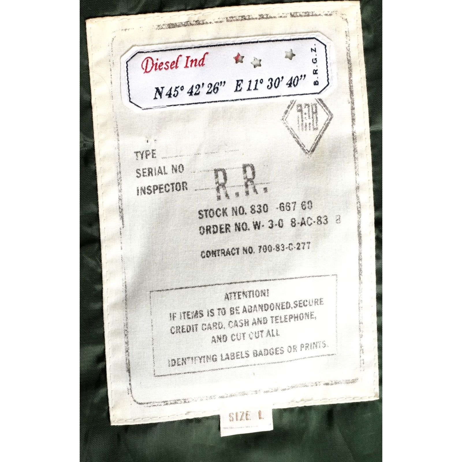 Diesel DIESEL Military Field Jacket Men L Leather Trim MJ6570 Jacket Mens Green Military Style, Cotton Ripstop, Zip Closure, All Seasons Size US L / EU 52-54 / 3 - 6 Thumbnail