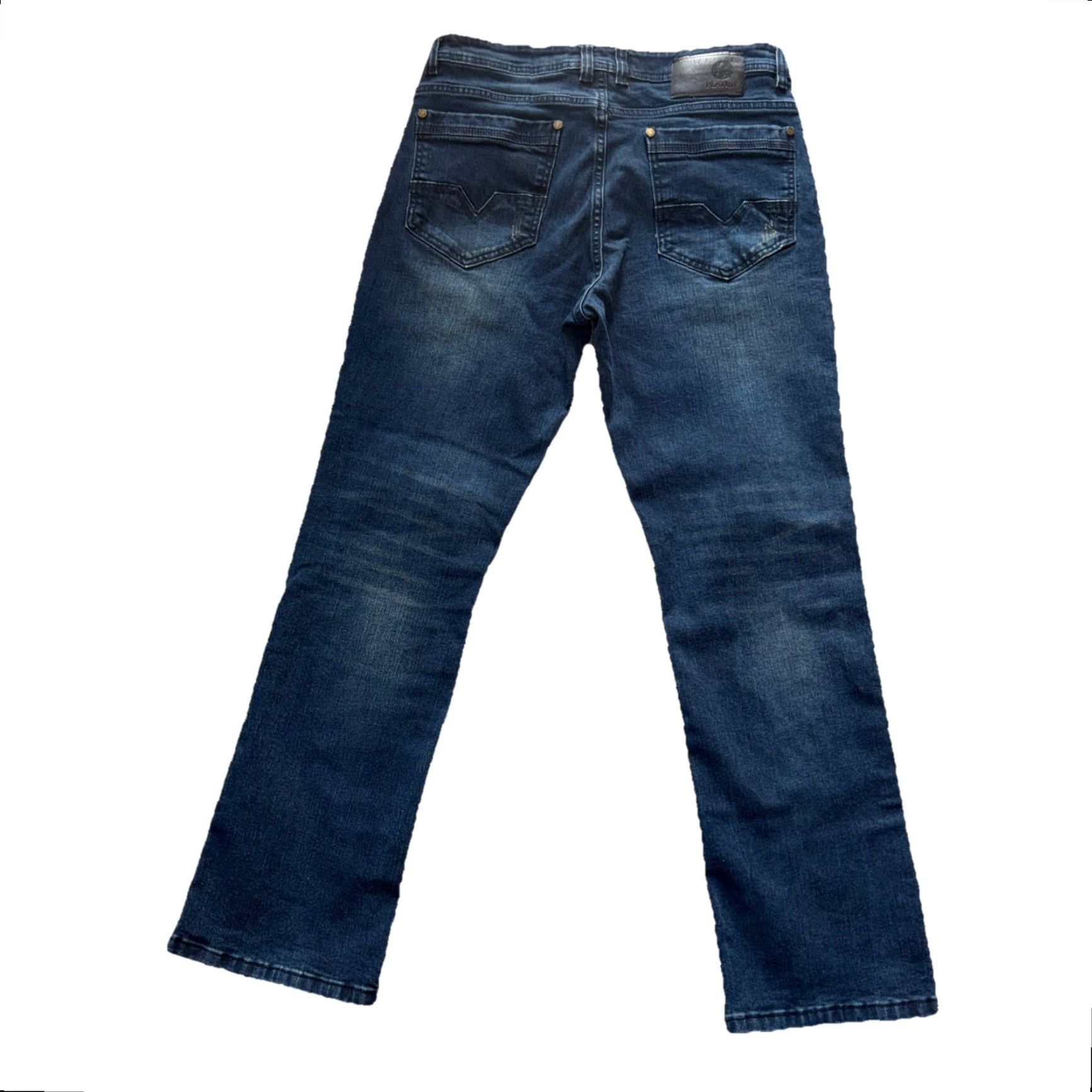 CO Platini Jeans Co Men’s Boot Cut Blue Denim Jeans 32X30 Distressed Style Solid 5-Pocket Regular Rise Mid Wash Blue Jeans Mens Regular Bootcut Size US 32 / EU 48 - 2 Thumbnail