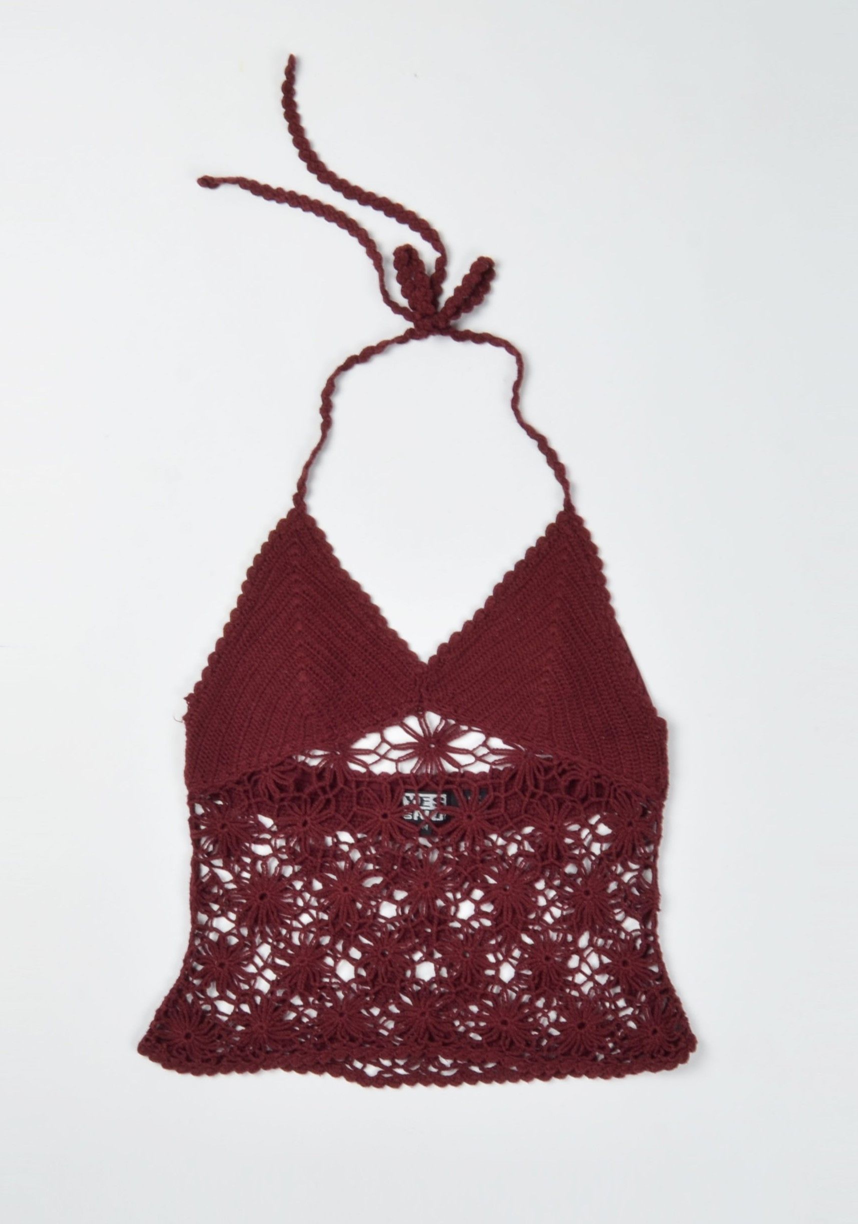 Designer Vintage Yes or No Y2K Crochet Knit Fairy Boho Halter Top Size M / US 6-8 / IT 42-44 - 3 Thumbnail