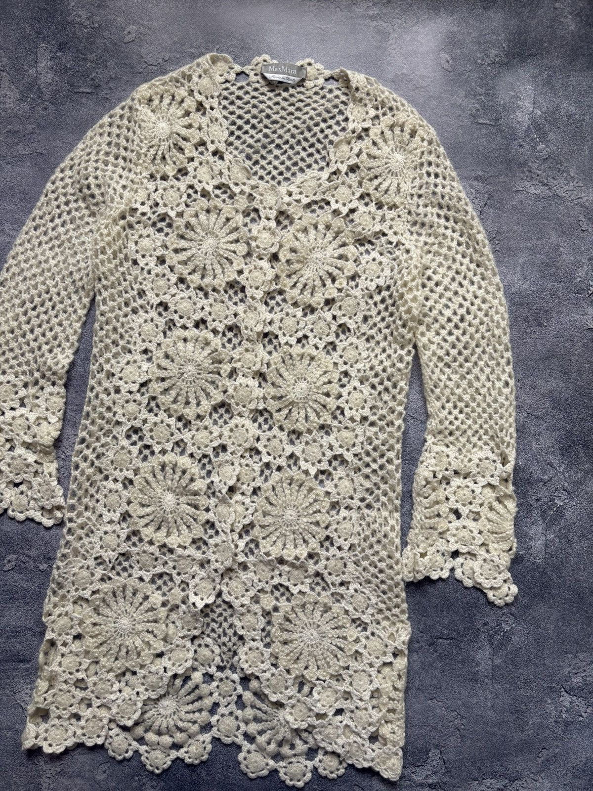 Max Mara Max Mara Luxury Knit Crochet Lace Beaded Pearl Cardigan Size M / US 6-8 / IT 42-44 - 3 Thumbnail