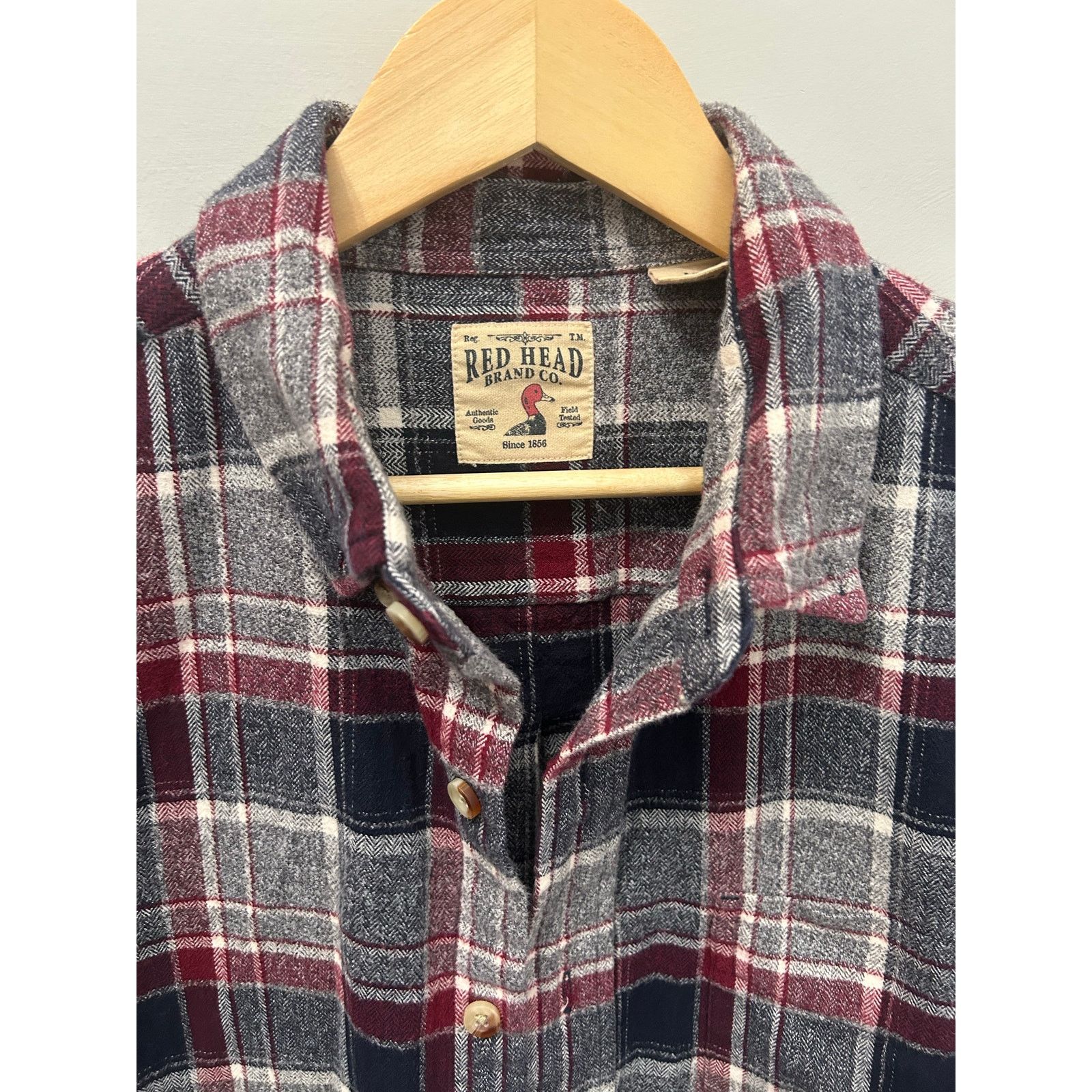 Redhead RedHead Mens Large Tall Gray Black Red Plaid Flannel Shirt Size US L / EU 52-54 / 3 - 3 Thumbnail