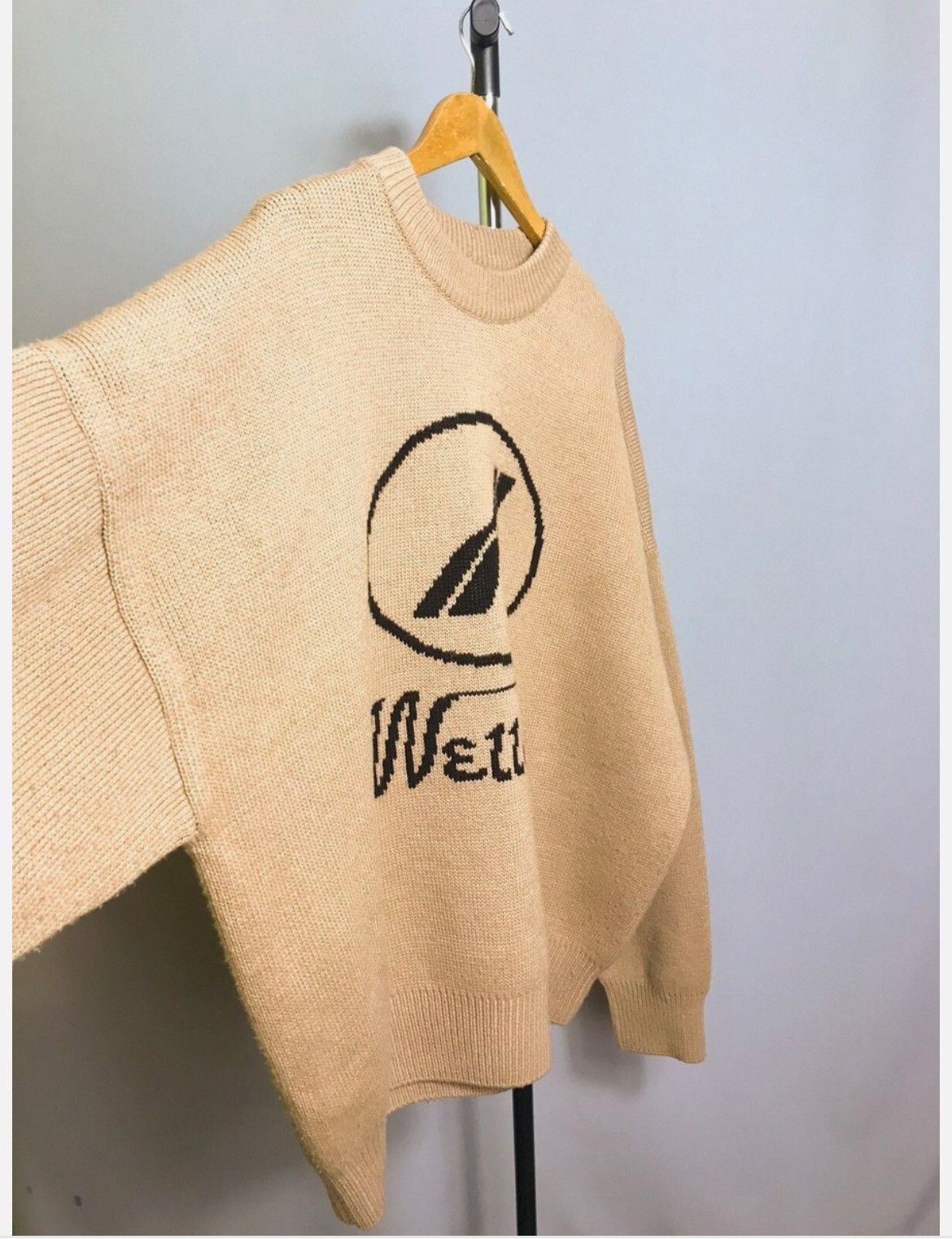 Japanese Brand × WE11DONE we11done LOGO JQD SWEATER mens beige knit Size US M / EU 48-50 / 2 - 2 Thumbnail