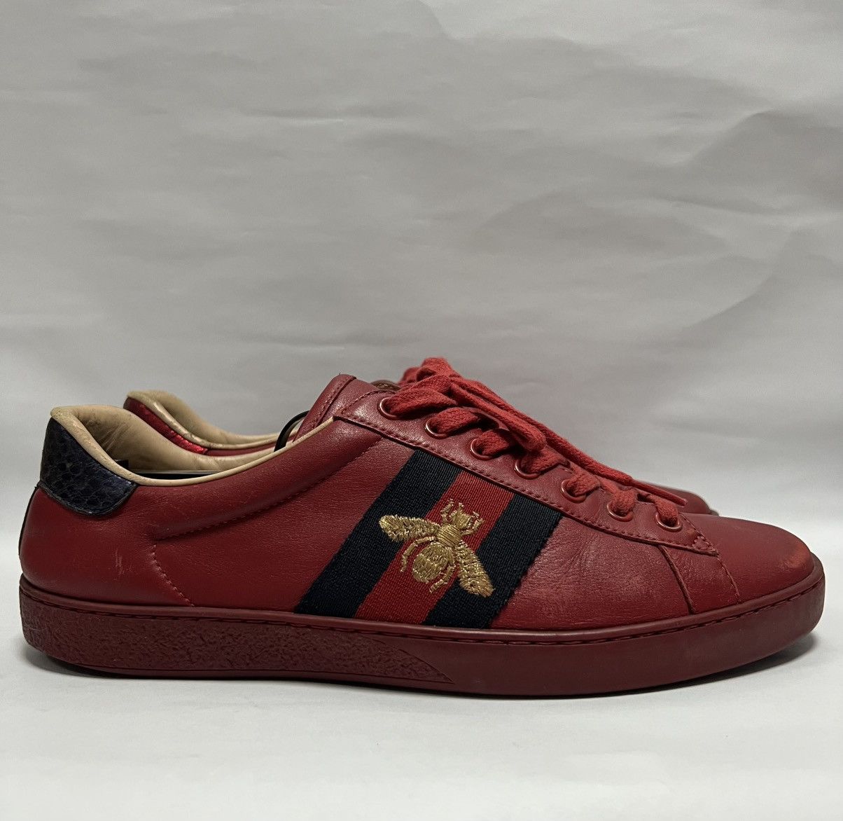Gucci Gucci - Red Leather Web Ace Low Top Sneakers Size US 6.5 / EU 39-40 - 2 Thumbnail