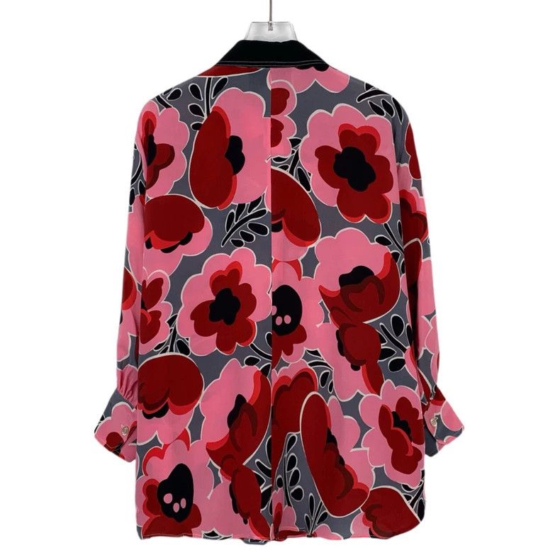 Gucci Gucci Size 36 Floral full-print lapel mulberry silk long-s Size US XXS / EU 40 - 2 Thumbnail