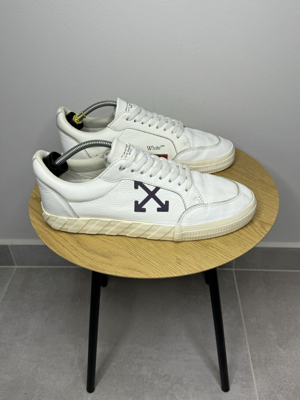 image of Off White x Virgil Abloh Off-White By Virgil Abloh White 3M Logo Leather Sneakers, Men's (Size 12)