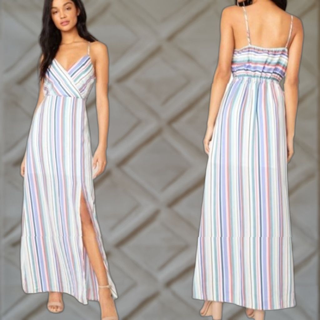 BB Dakota BB Dakota Jack By Maxi Dress Women XS Colorful Multicolor Striped Slit NWT Size XS / US 0-2 / IT 36-38 - 1 Thumbnail