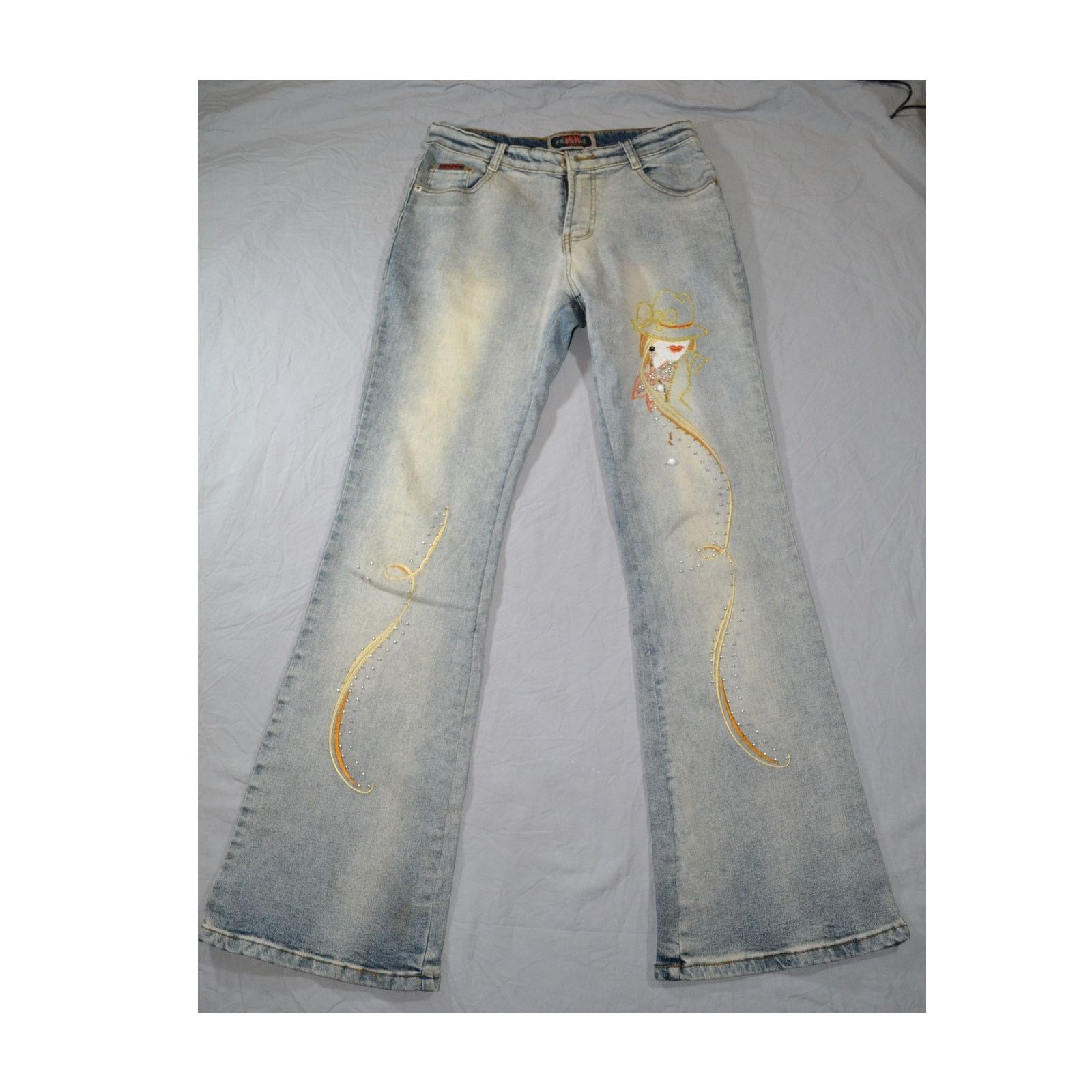Other Ferzige Vintage Embelished Distressed Denim Jeans Y2K 1990s Size 26" / US 2 / IT 38 - 1 Thumbnail